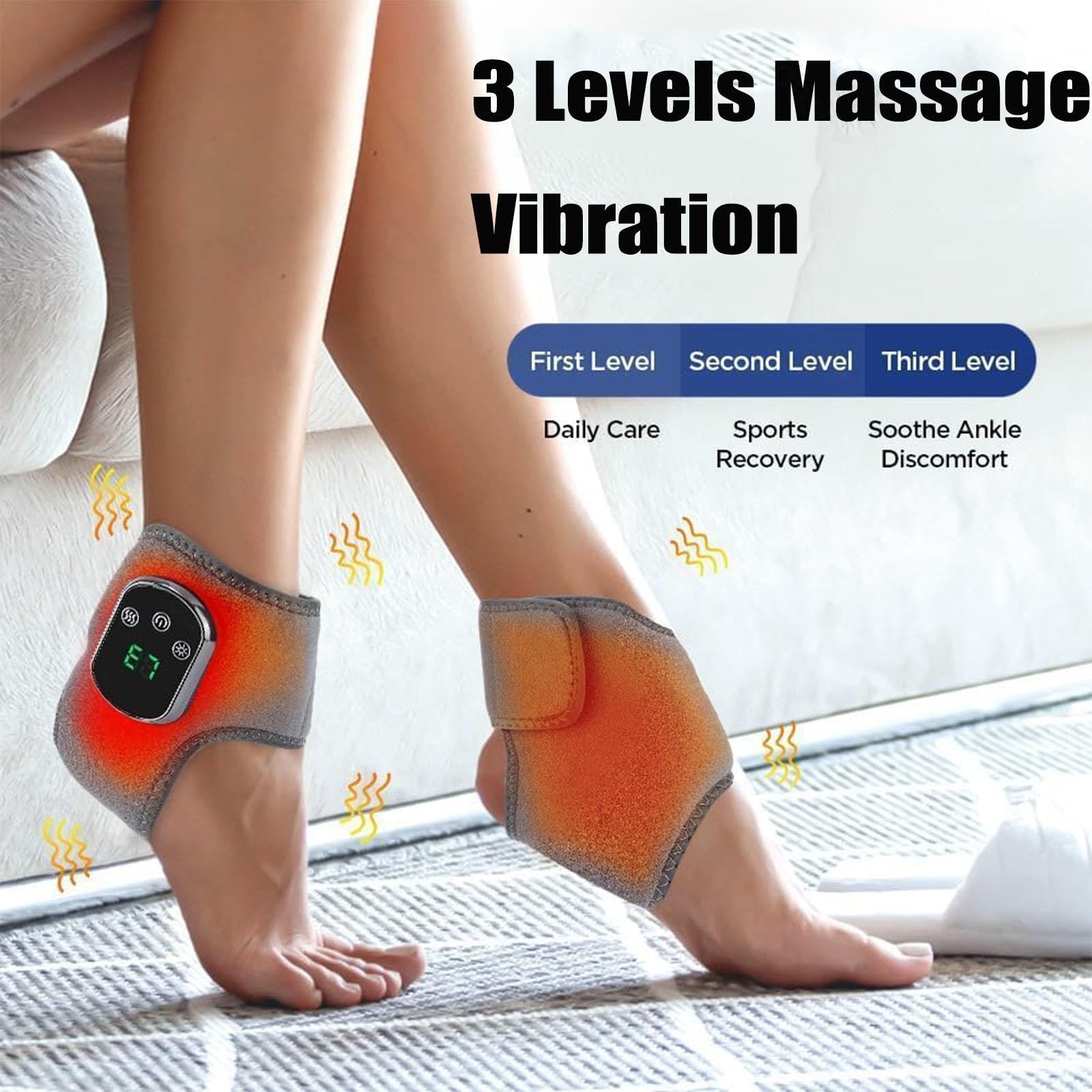Fussmassagegerät mit 3 Vibrationsmodi und 5 Temperaturstufen USB Wiederaufladbar 3-in-1 Fuß-Erholungsgerät-Massagegerät für Knöchel, Ferse, Sohle, Fußgewölbe