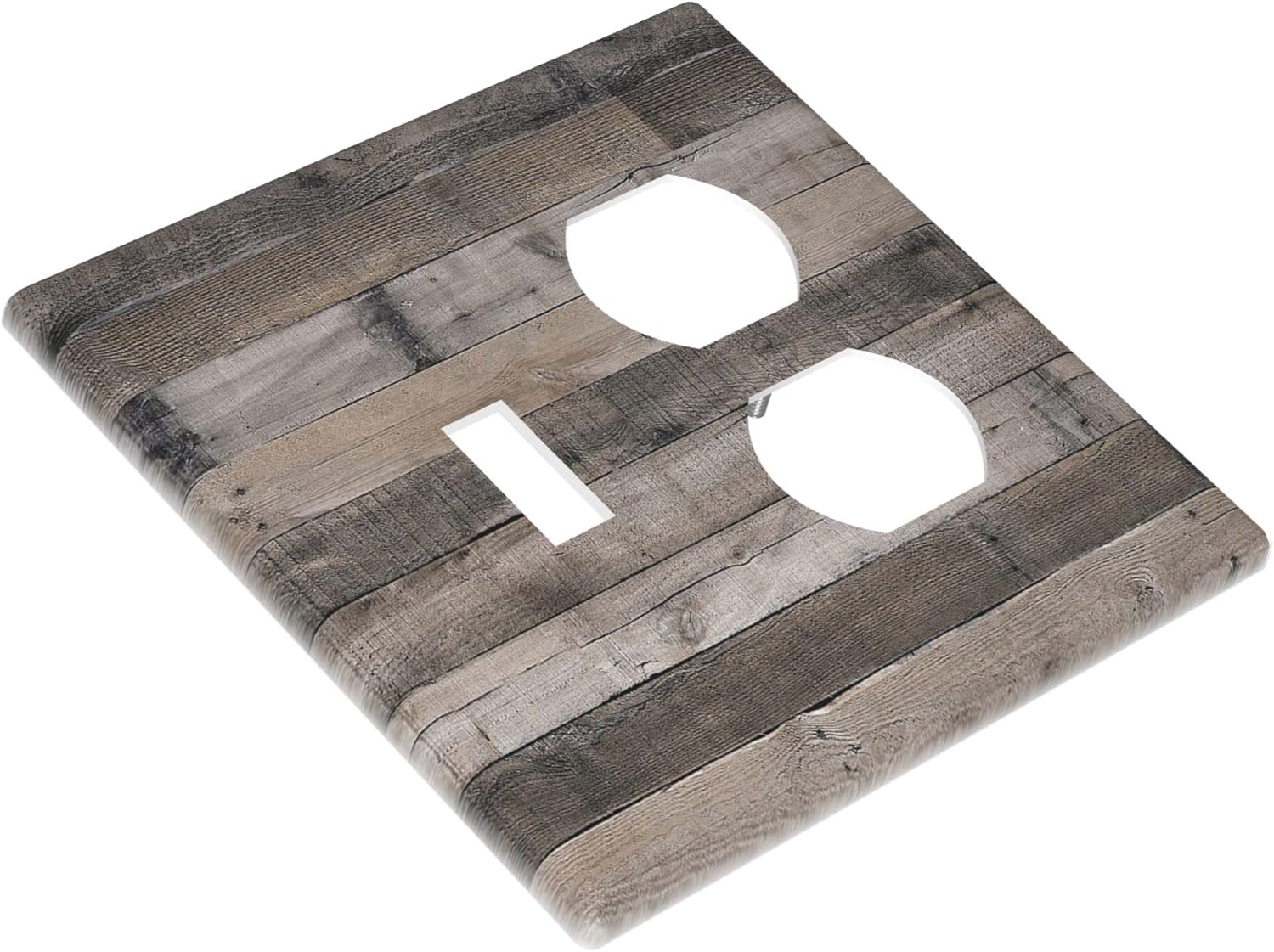 Gray Rustic Wood Combination Wall Plate 1 Toggle 1 Duplex Outlet Cover Switch Plate 2 Gang Farmhouse Decorative Light Switch Cover, 4.5 x 4.5 Inch