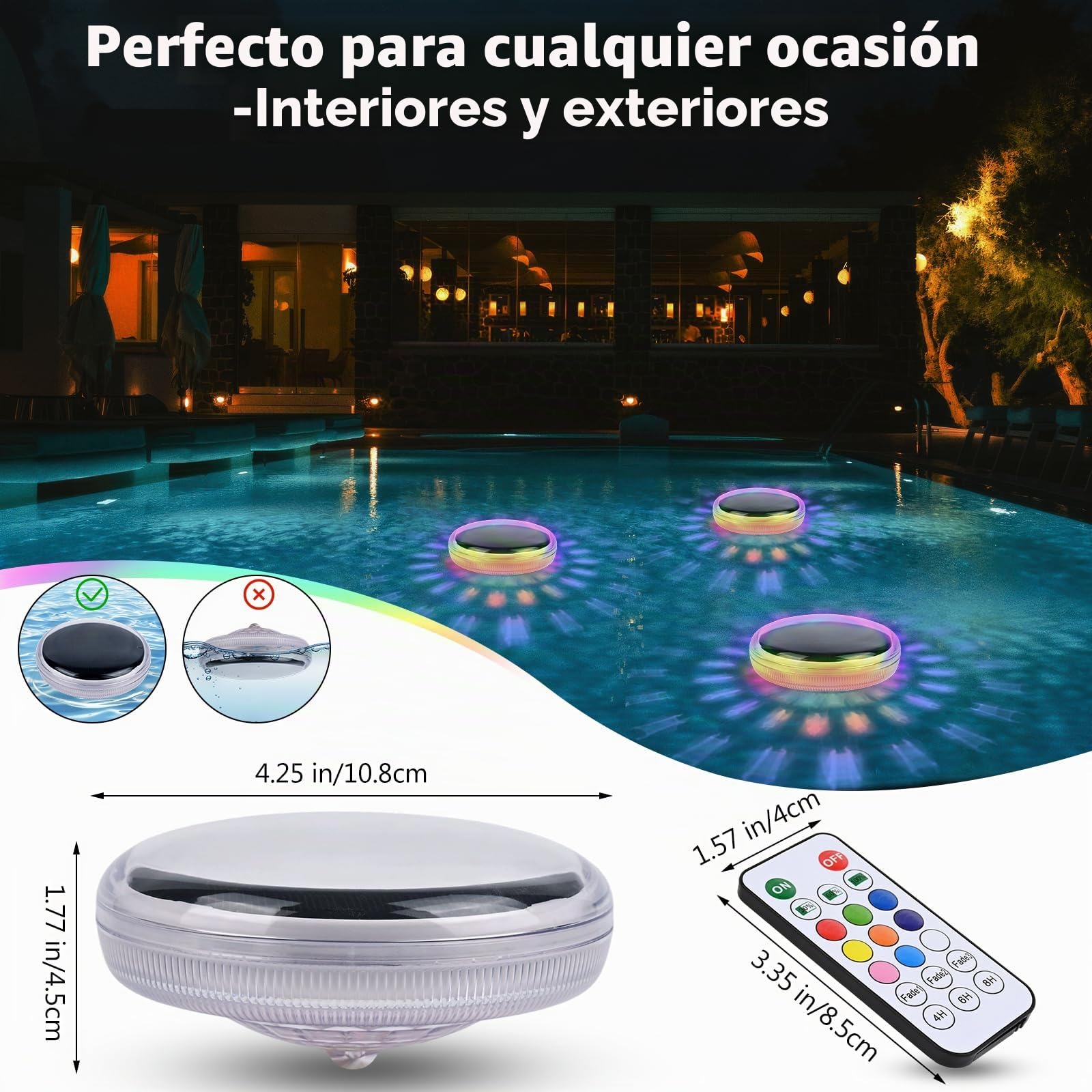 Gerbala Luz Solar Piscina Flotantes, luminación LED Subacuática Solar, Iluminación RGB con Cambio de Color para Piscina, IP68 Impermeable, para Decoración de Jardín y Piscinas (B)