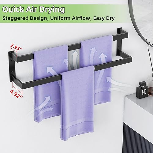 Miniatura 3 de Toallero doble, toallero de 24 pulgadas para baño montado en la pared, toallero de acero inoxidable, toallero doble para toallero para pared,