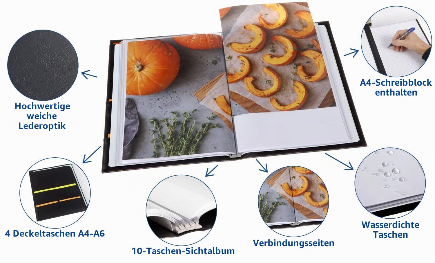 Kunstleder Sichtbuch A4 40 austauschbare Klarsichthüllen, 80 Ansichten, patentierter Mechanismus Präsentationsmappe Portfolio für Meetings, Konferenzen, Musiker & Künstler – RI98044