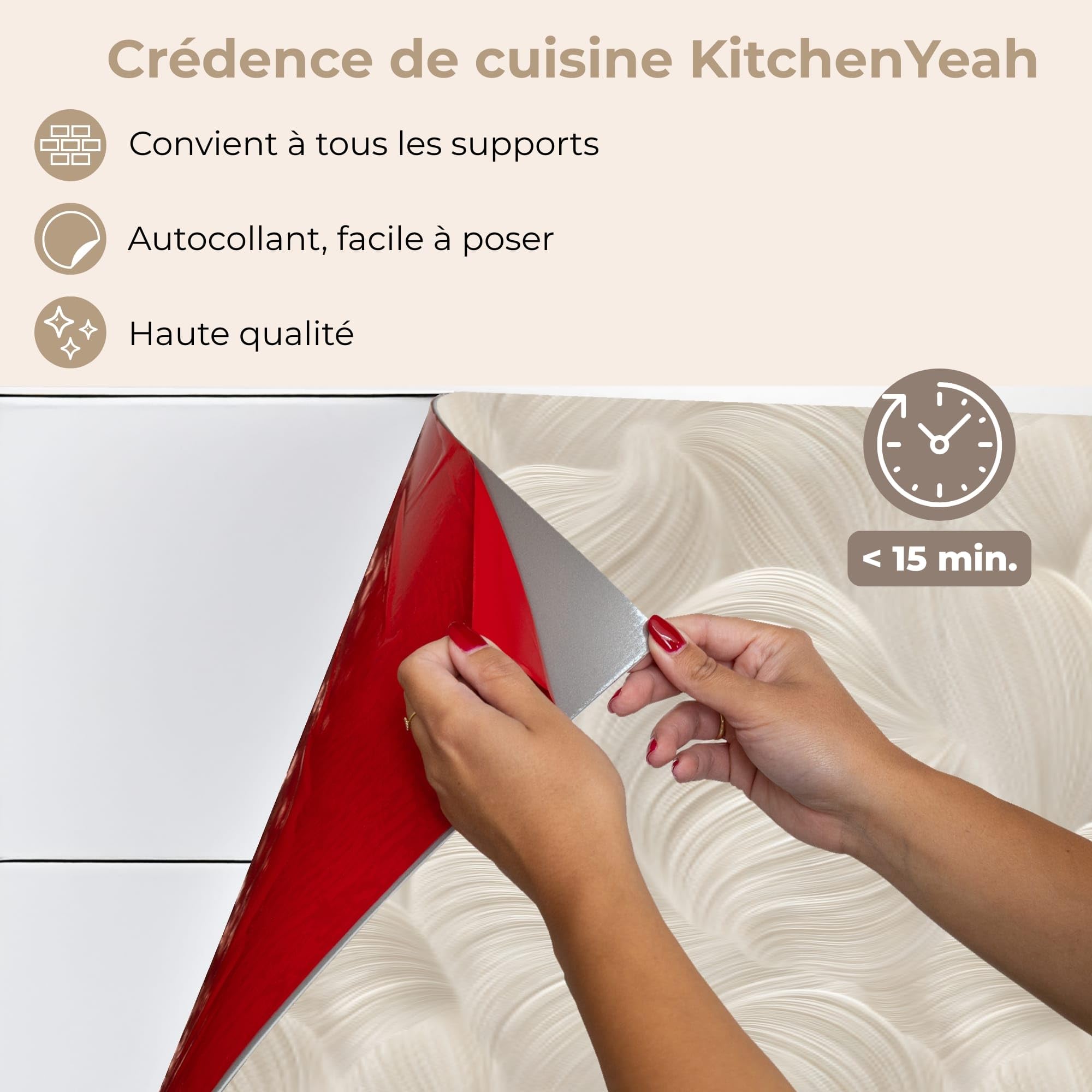 KitchenYeah© Crédence Cuisine À Coller 60x400 cm Protection Plaque De Cuisson Adhesif Plastique Rigide Dalle Murale Lines - Ventilateur - Beige