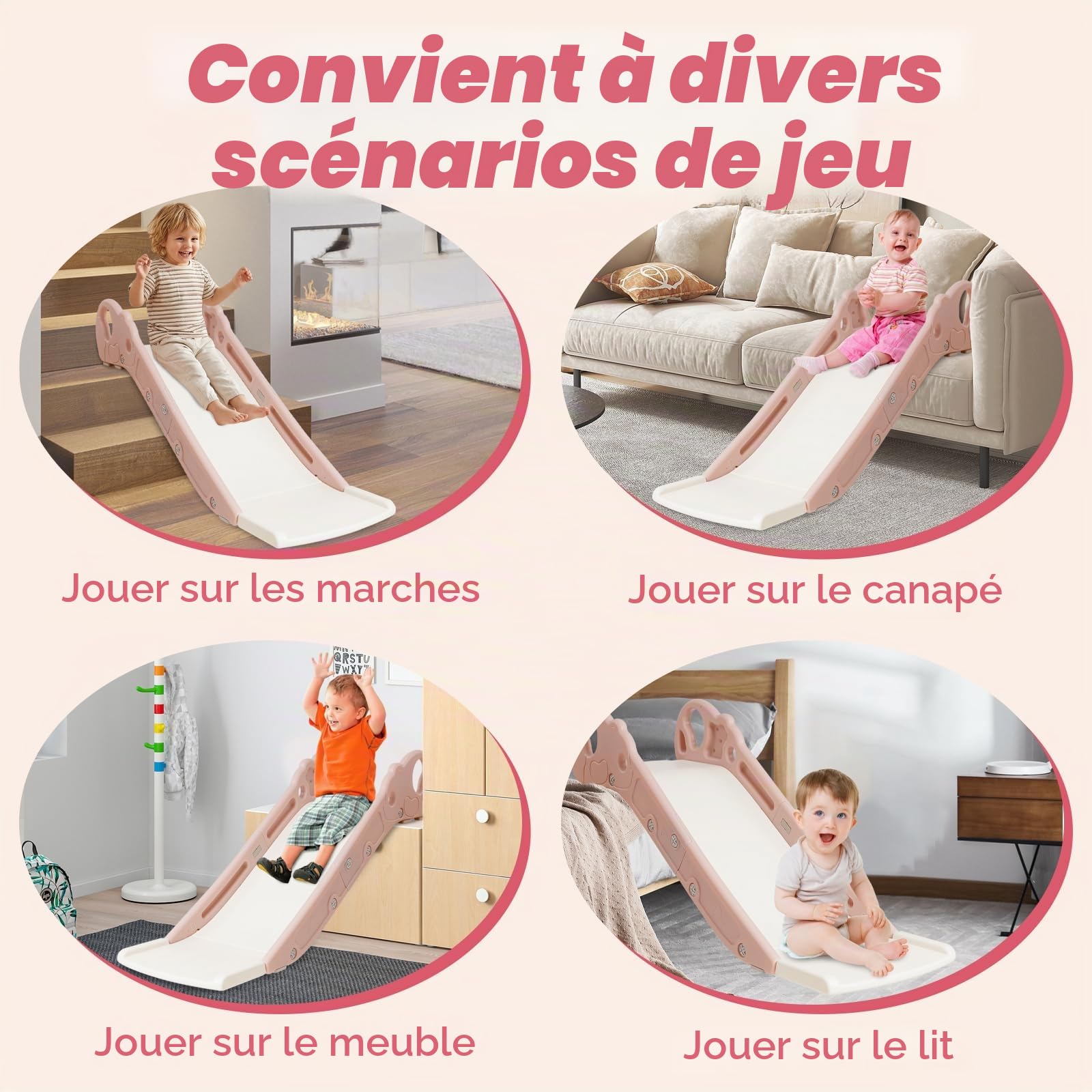 Toboggan Enfant Pliable pour Lit & Canapé, Intérieur/Extérieur, Rose | Toboggan Bebe et Enfant Pliable pour Lit & Canapé, Intérieur/Extérieur, Rose; Facile à Ranger