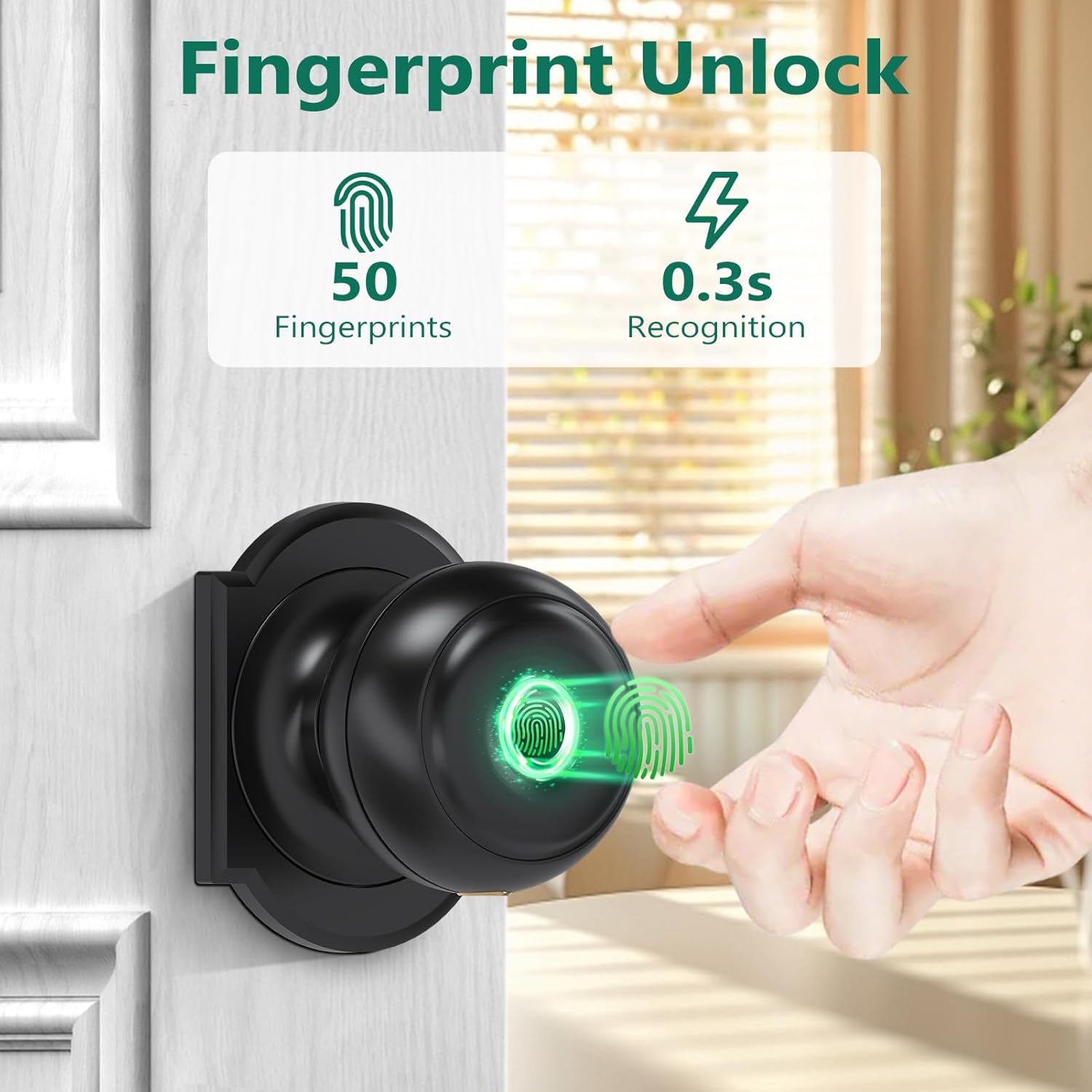 GeekTale Fingerprint Door Lock for Bedrooms, Fingerprint Door Knob with Lock, Smart Door Lock, App Control, Back-up Keys, Thumbprint Door Knob for Bedrooms, Office, Apartment