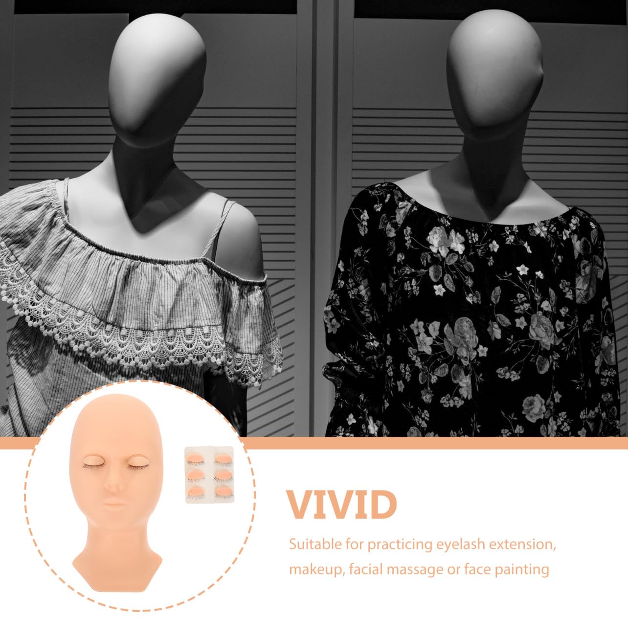 Mikikit Wimpern und Wiederverwendbarer Kopfform Übungskopf Silikon mit Abnehmbarem Augenlid für Gesichts Massage und Individuelles Training