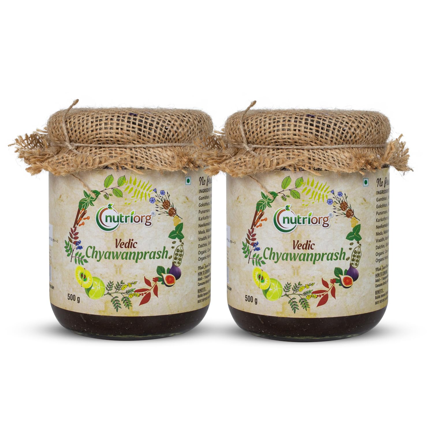 Nutriorg Vedic Chyawanprash 1 Kg (Pack of 2 x 500) | Made with 49 Ayurvedic Herbs | Boosts Immunity, Digestion & Energy | Rich in Antioxidants & Vitamin C | Supports Overall Health