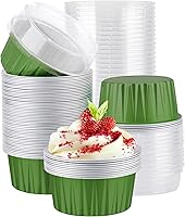 Vista 23 de EUSOAR Moldes desechables de papel de aluminio con tapas, 30 piezas de 5 onzas (4.2 fl oz) de papel de aluminio para magdalenas, tazas para hornear