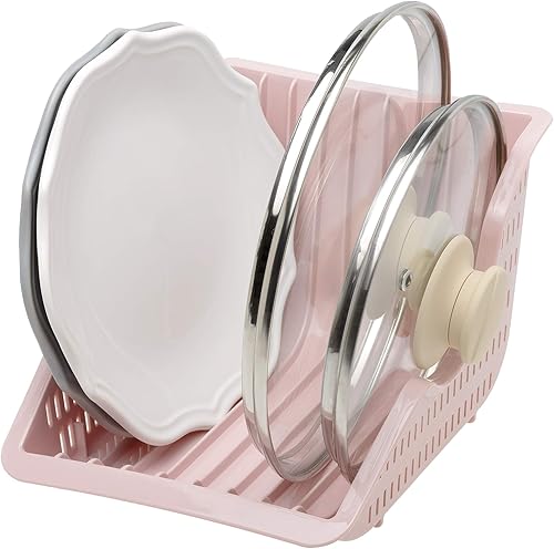 Miniatura 6 de Crystalia Organizador de gabinete de cocina de plástico para platos, juego de almacenamiento de platos verticales para encimera, tapa  placa