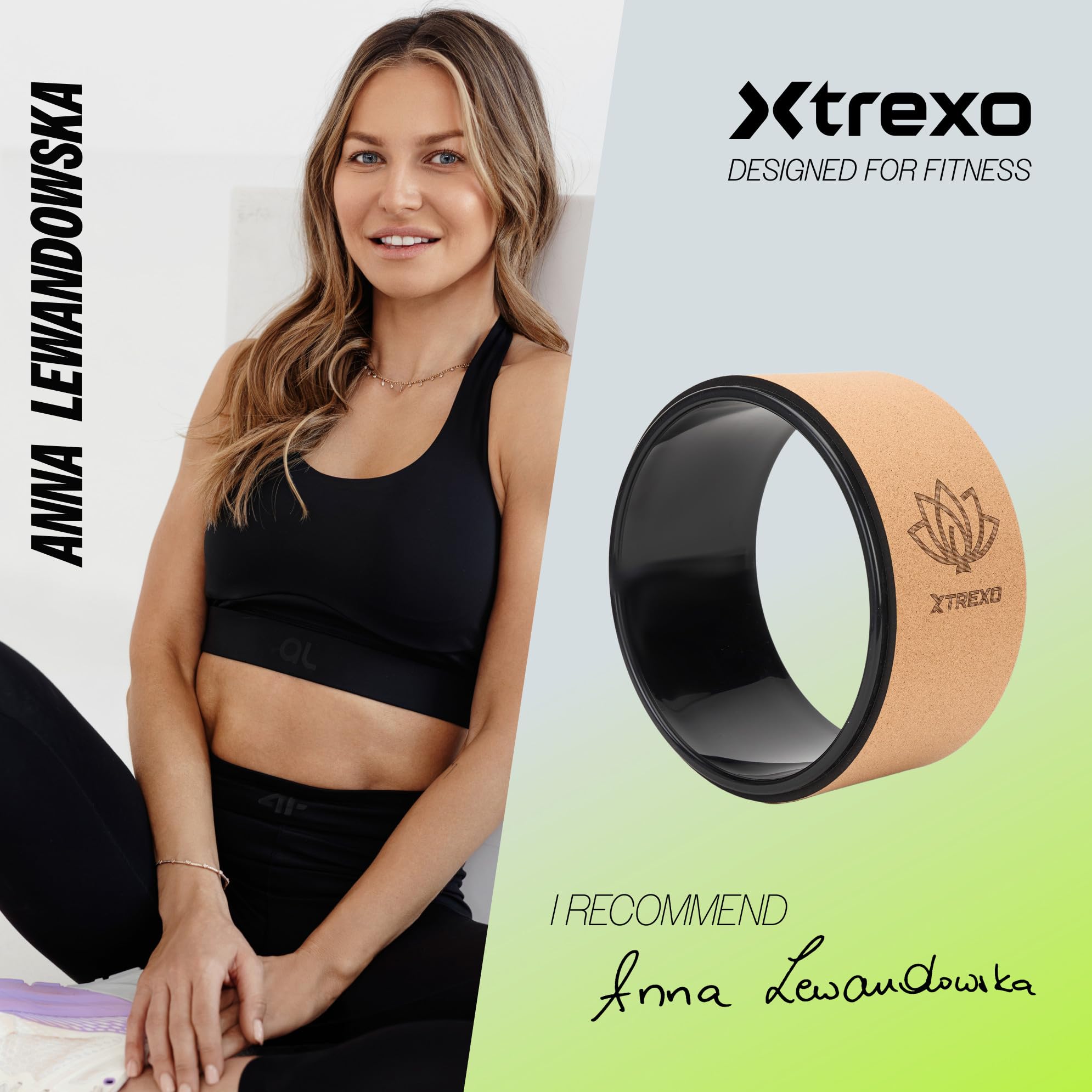 TREXO Roue de yoga en liège naturel avec un diamètre de 26 cm et une largeur de 13 cm, marron, en liège 100% écologique, parfait pour s'étirer, confortable grâce au rembourrage en mousse, roue de