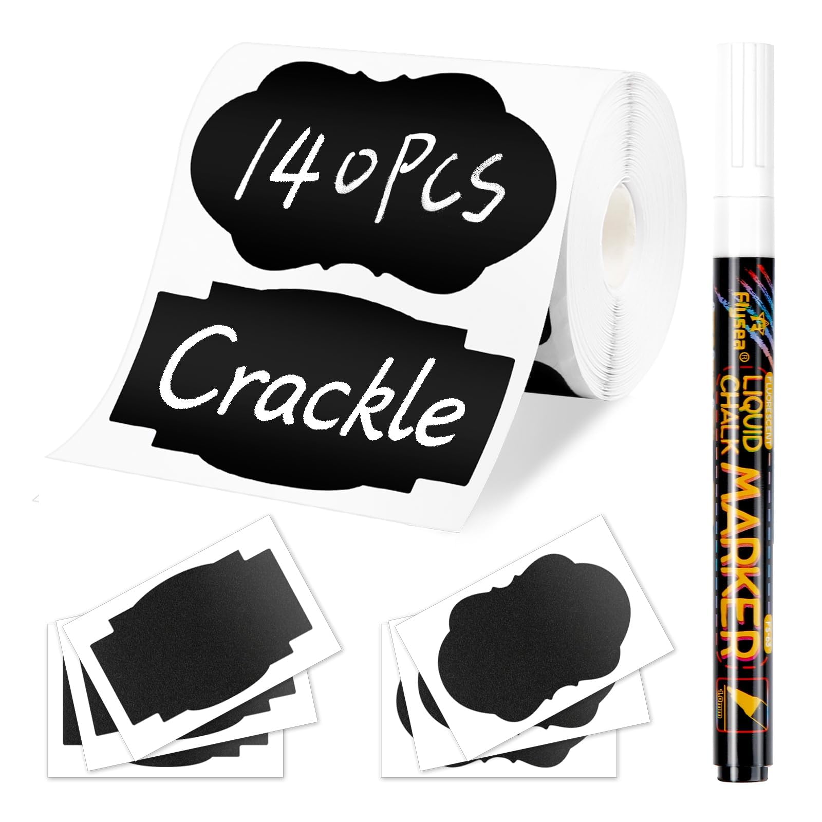Joyoldelf 140 Pcs Labels For Jars, 140Pcs Waterproof Reusable Chalk Labels Kit For Kitchen Organize With 1 White Chalk Pen, Chalkboard Labels Sticker To Decorate Your Pantry Storage Office