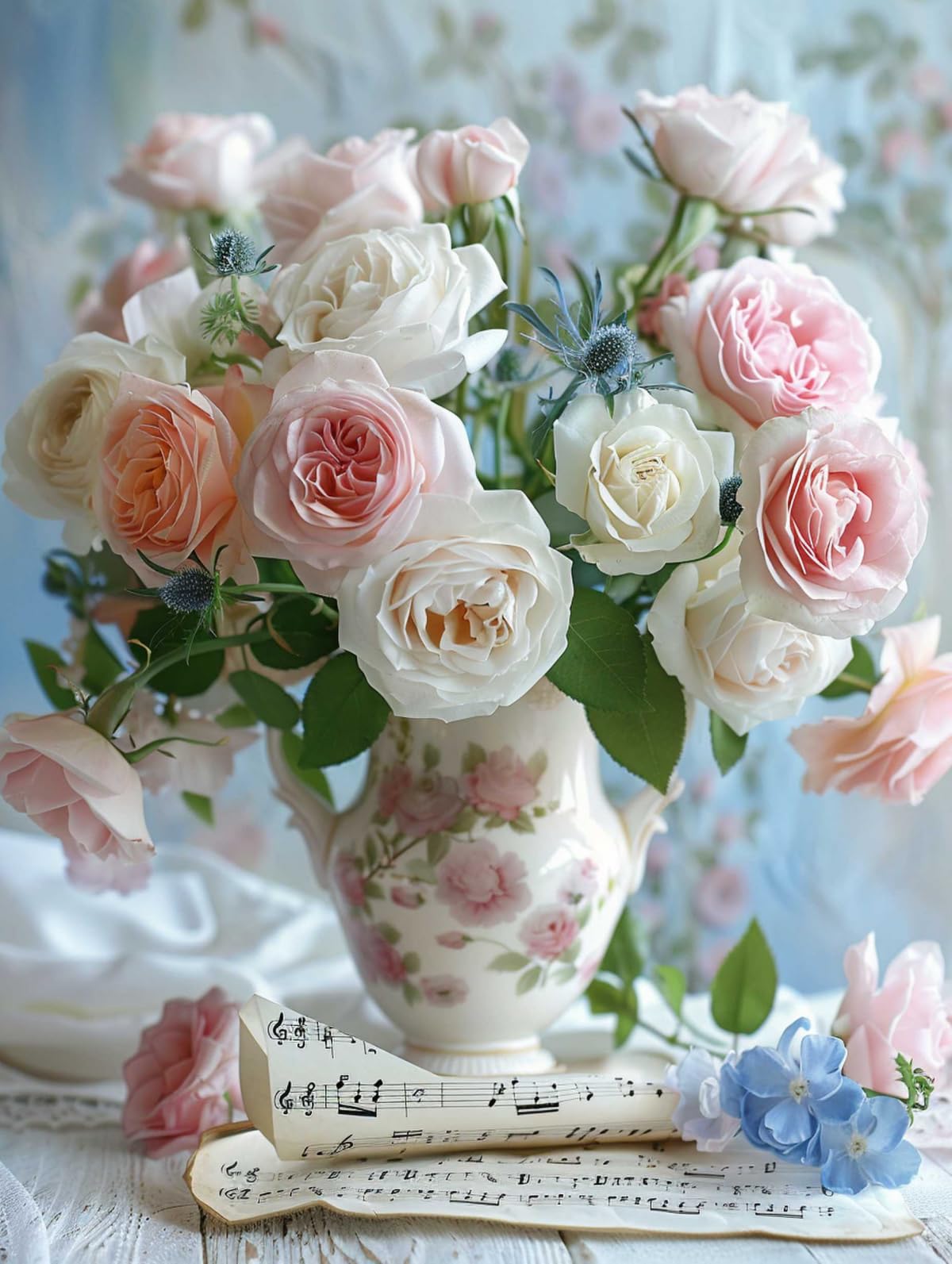 Kitquiver 5D Peinture Diamant Adulte Roses Dans Un Vase, Fleur Ronde, Perceuse Complète, Strass, Point De Croix, Broderie, Artisanat, Cadeaux Pour Débutants, Décoration De La Maison 40x50cm