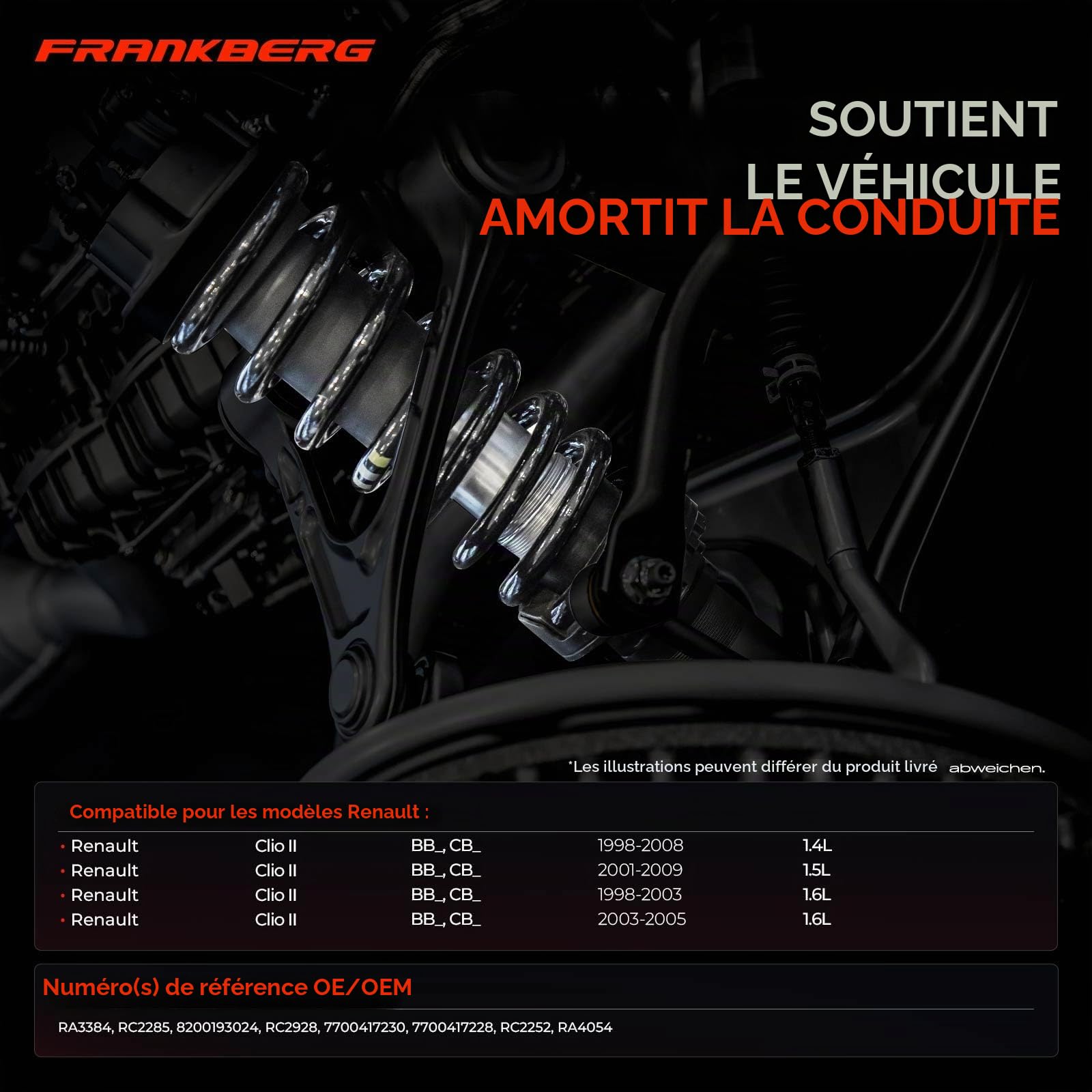 Frankberg 2 ressorts de suspension pour essieu avant gauche droit | Compatible avec: