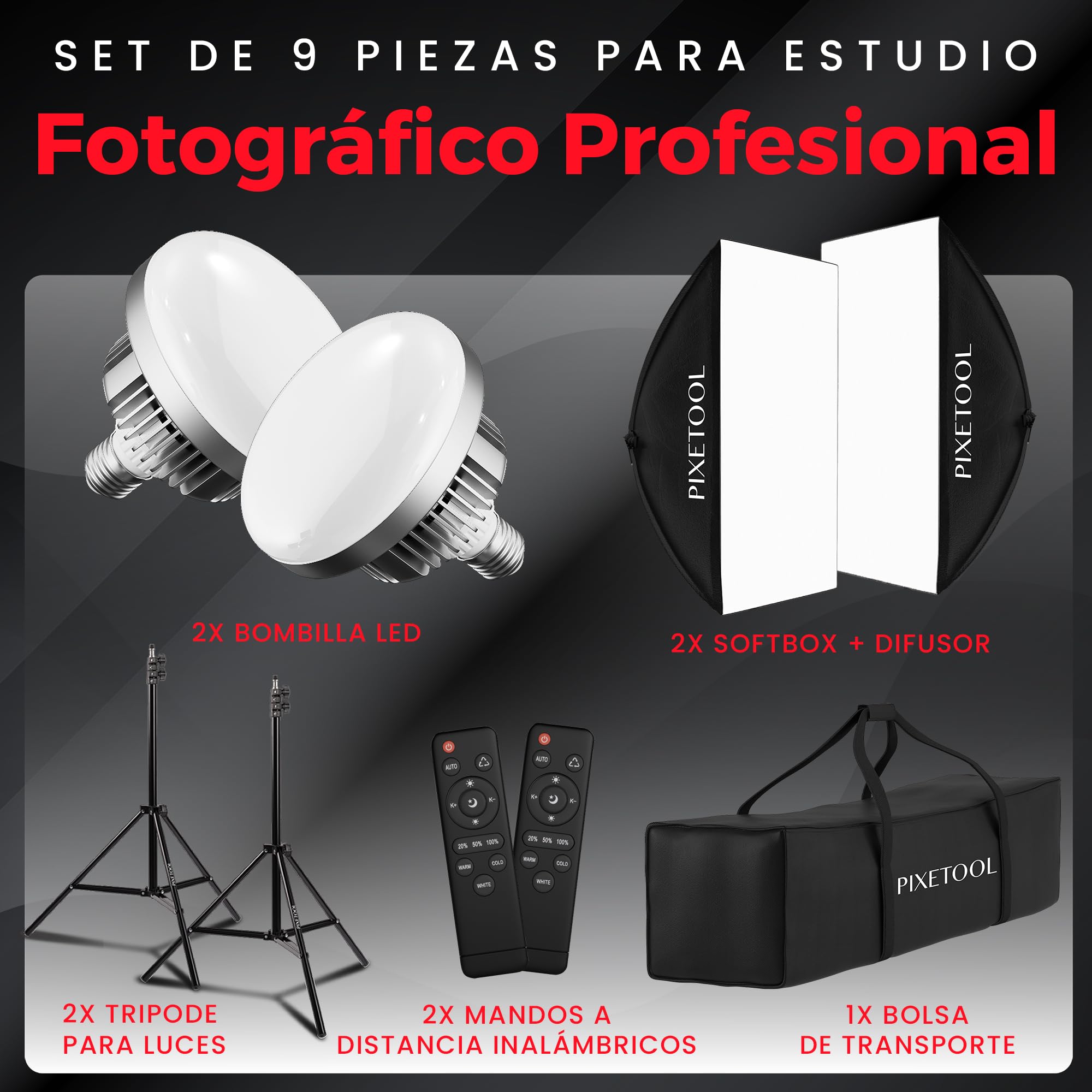 Set Softbox per Studio Fotografico - 2 Softbox 70x50 cm, 2 Luci a LED 4800 Lumen 3000-6000K - Luce Fotografica - Kit di Illuminazione – Lampada Fotografica