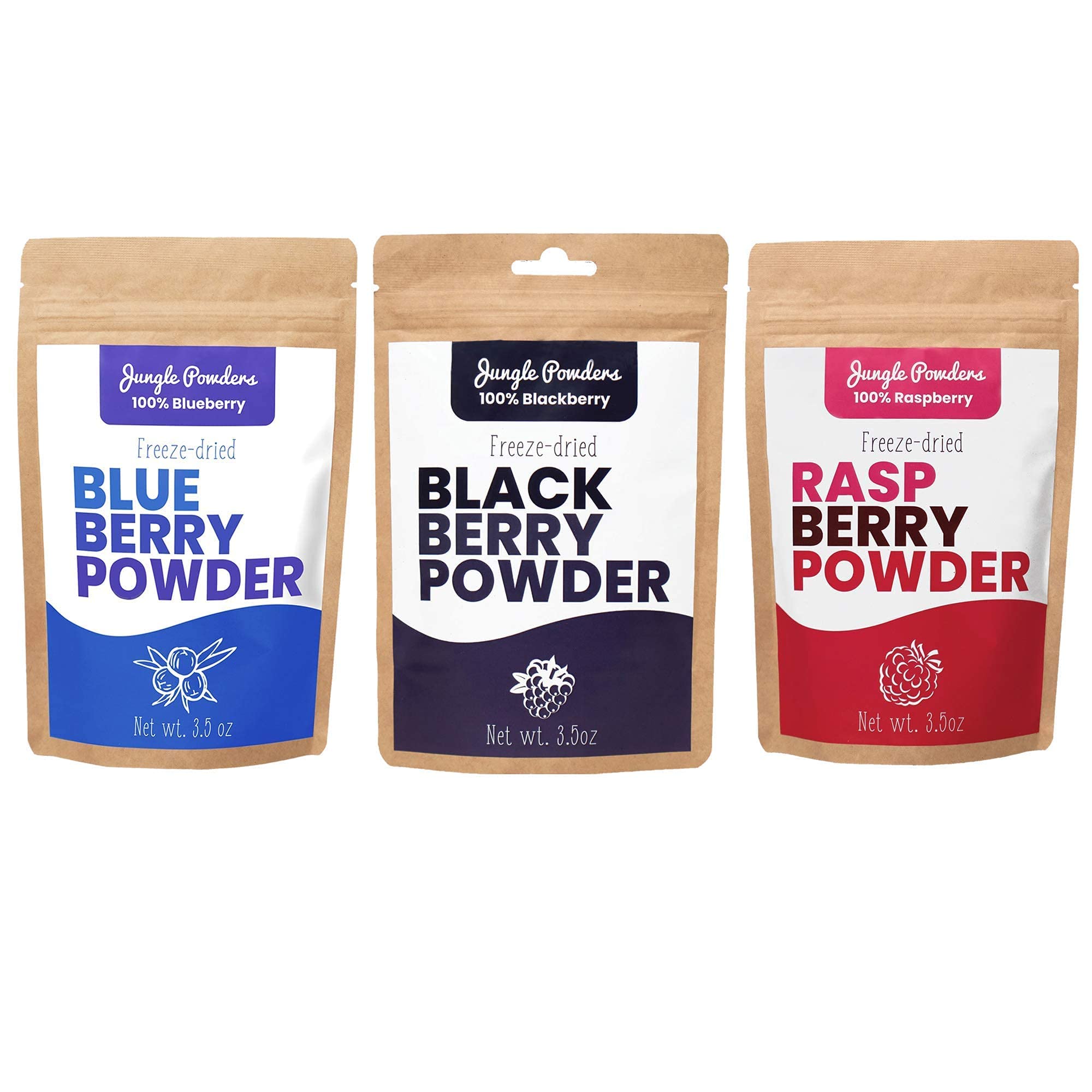Jungle Powders Blackberry Raspberry Wild Blueberry Fruit Powder Bundle 100% Freeze Dried Fruit Powder Vegan Friendly Superfood Extract For Baking Cooking Flavoring