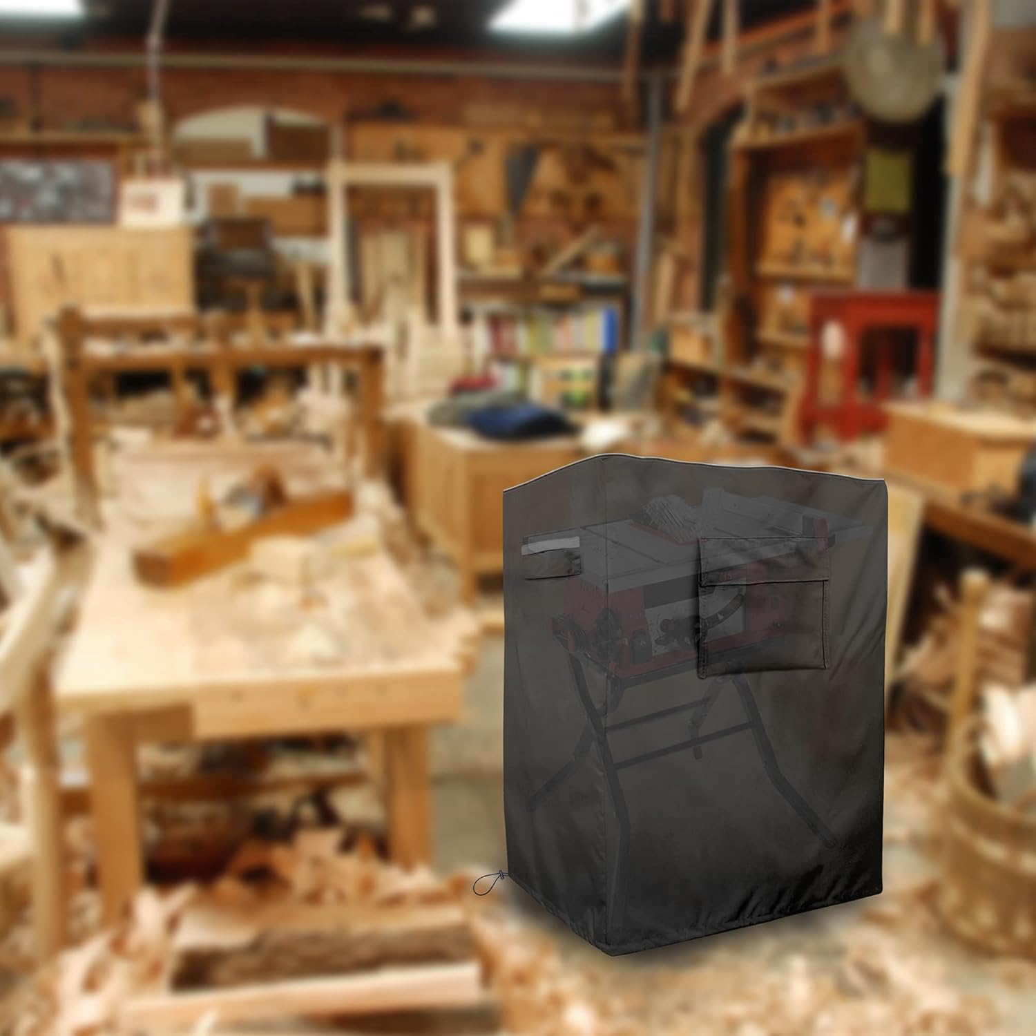 Table Saw Cover with Stand 600D Heavy Duty Waterproof, Jobsite Saw Cover with Tool Pockets & Handles, Fits DeWalt DWE7491 Bosch SawStop Ridgid, 35"L x 27"W x 46"H for Contractor Cabinet Saw