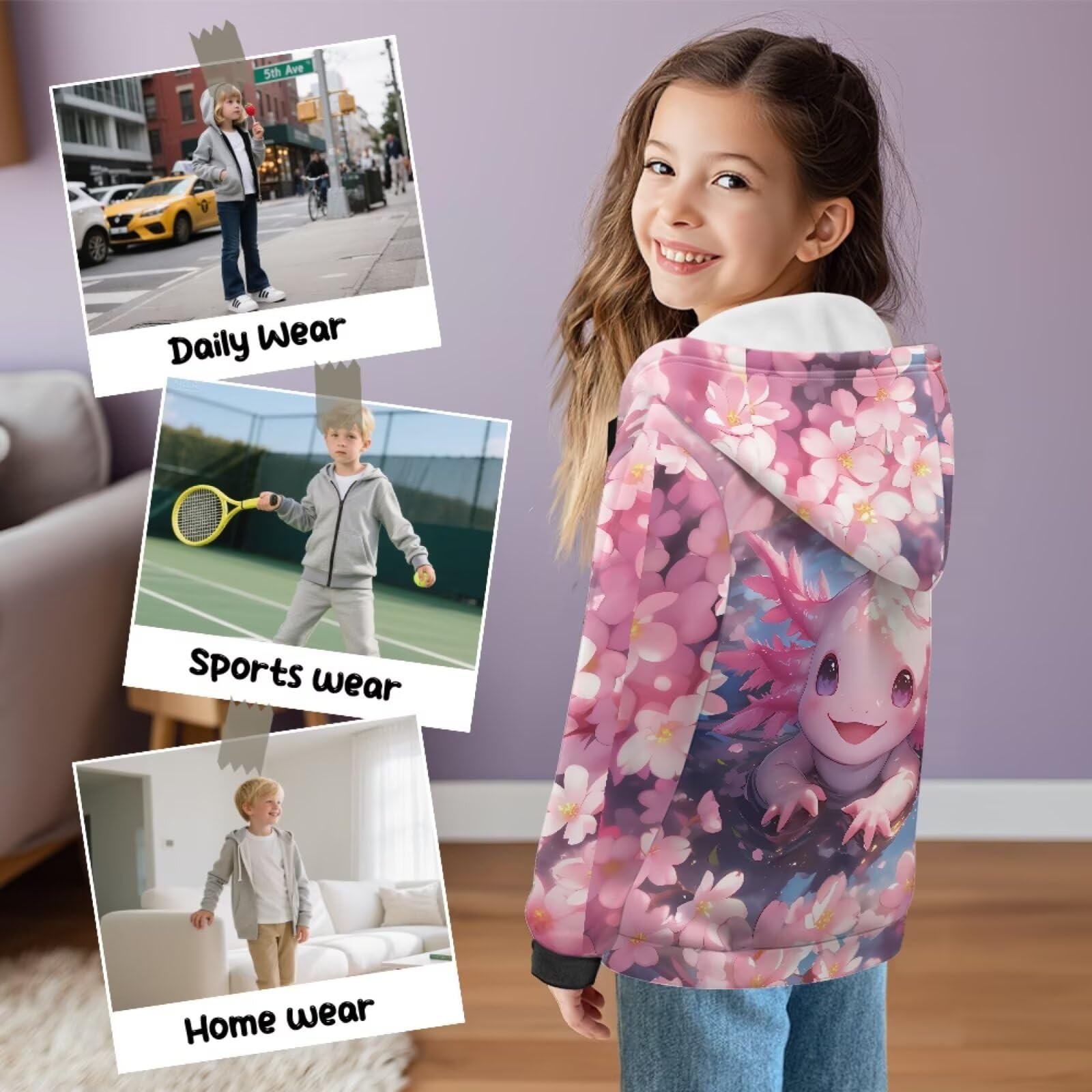 Sudadera con capucha para niñas, ajuste holgado, con cremallera completa, forro polar, chaqueta Y2K a la moda