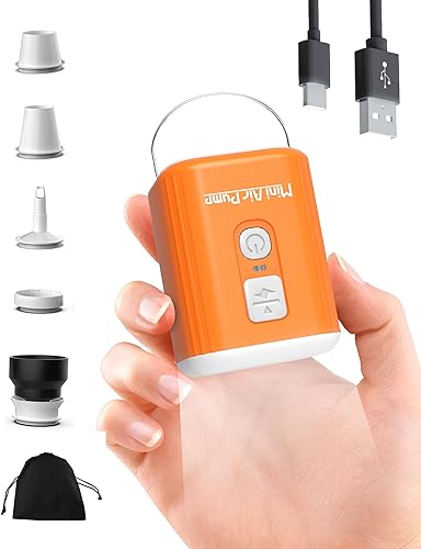 Mini bomba de aire, bomba recargable portátil con batería de 1600 mAh, 5 boquillas, luz de campamento, infladodesinflado rápido para inflables y