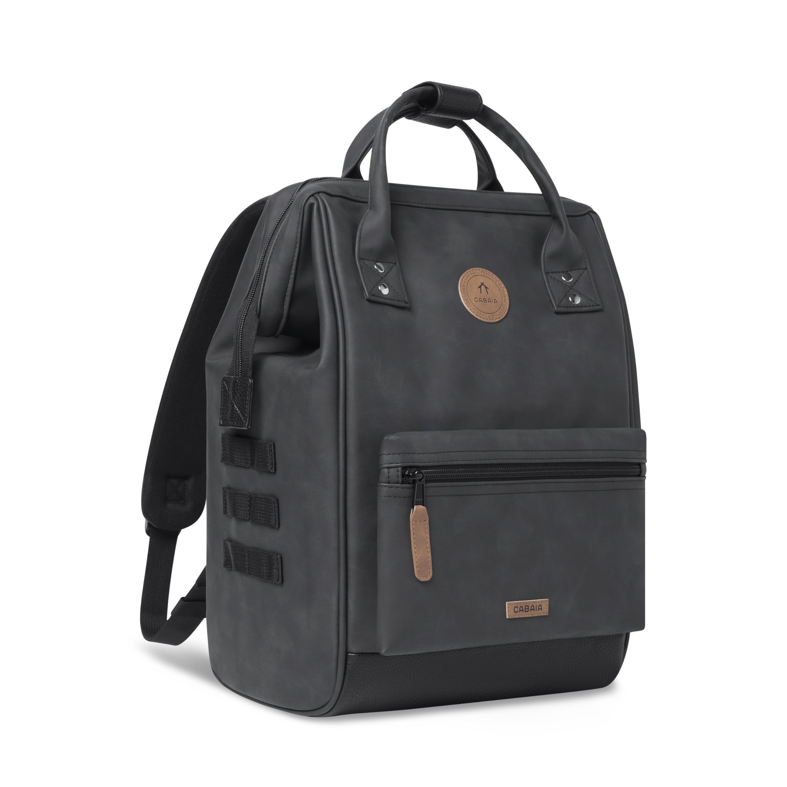 CABAIA - Sac à Dos Adventurer Le Havre - Medium 18L - Déperlant - Compartiment Ordinateur Portable 13" - 2 Poches - Certifié Vegan - Sac Voyage, Affaires, École pour Homme et Femme - Noir