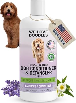 2-in-1 Dog Conditioner & Detangler, for Doodles & Poodles, Lavender, 16OZ | Best Conditioner for Dogs With Allergies & Itchy Skin, Hypoallergenic & Tearless For Goldendoodle Puppy, Detangling Formula