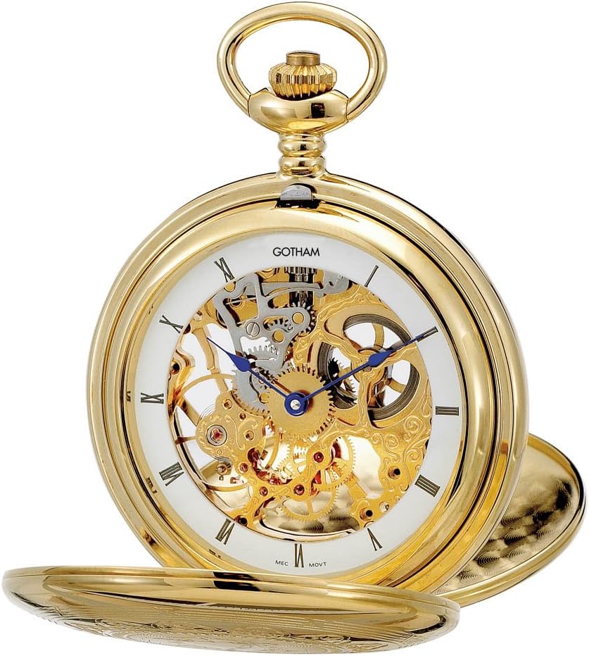 Gotham Men's Gold-Tone Double Cover Exhibition Mechanical Pocket Watch # GWC18800G