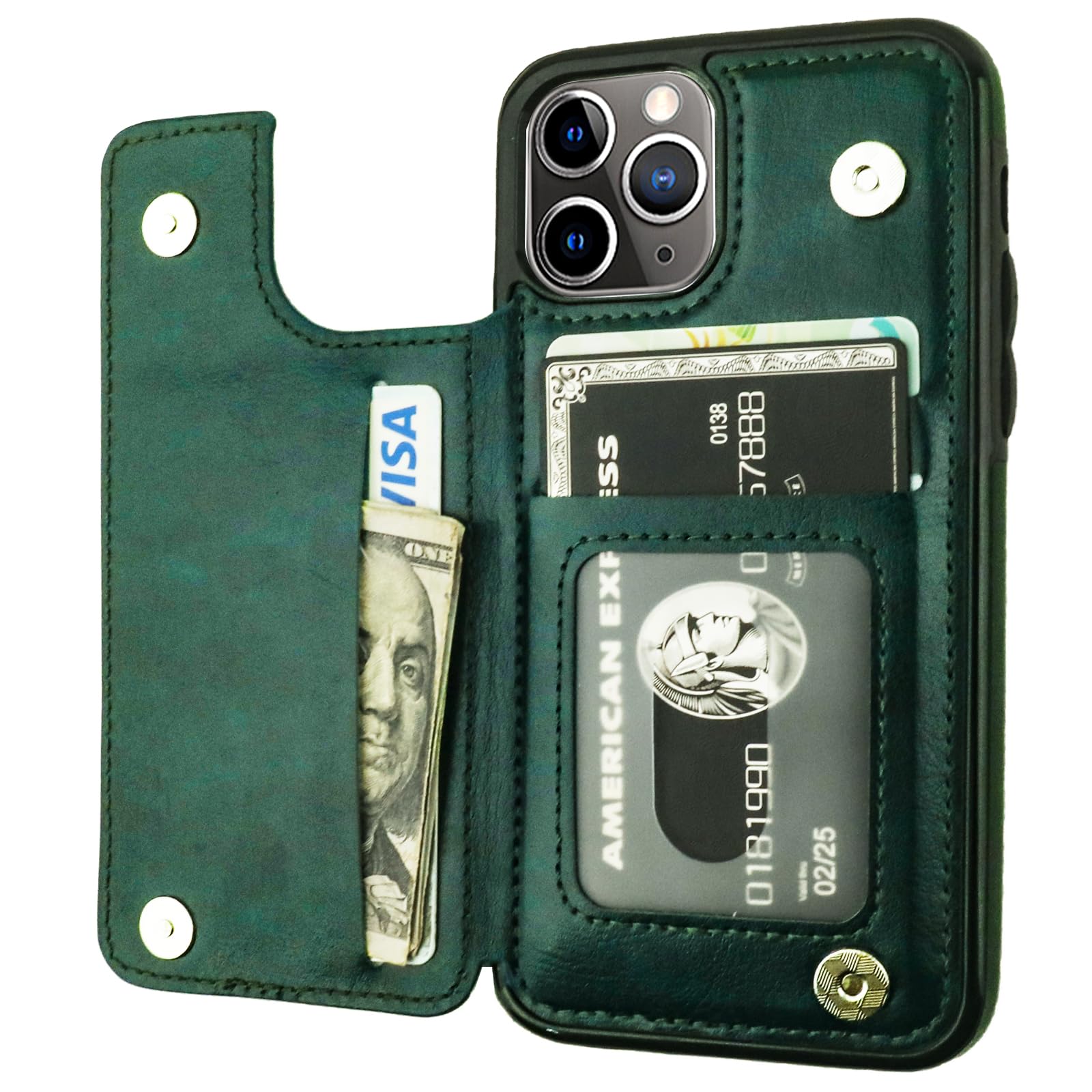 OT ONETOP iPhone 11 Pro Wallet Case with Card Holder, PU Leather Kickstand Card Slots Case,Double Magnetic Clasp and Durable Shockproof Cover for iPhone 11 Pro 5.8 Inch (Green)