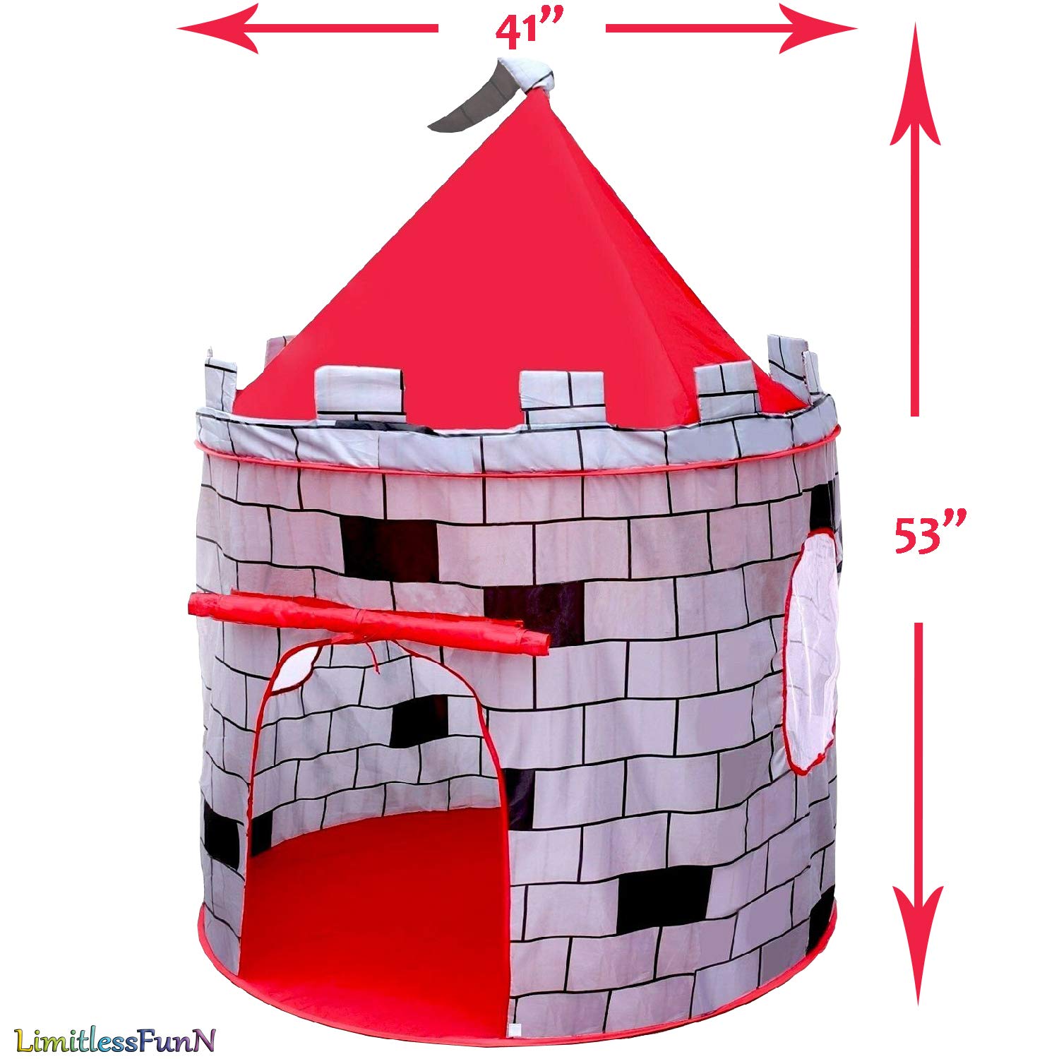 LimitlessFunN Knight Castle Pop Up Kids Play Tent | Includes Star Lights & Carrying Case |, Children Indoor Castle Playhouse for Boys, Toddlers, 41" D x 41" W x 53" H - Image 4