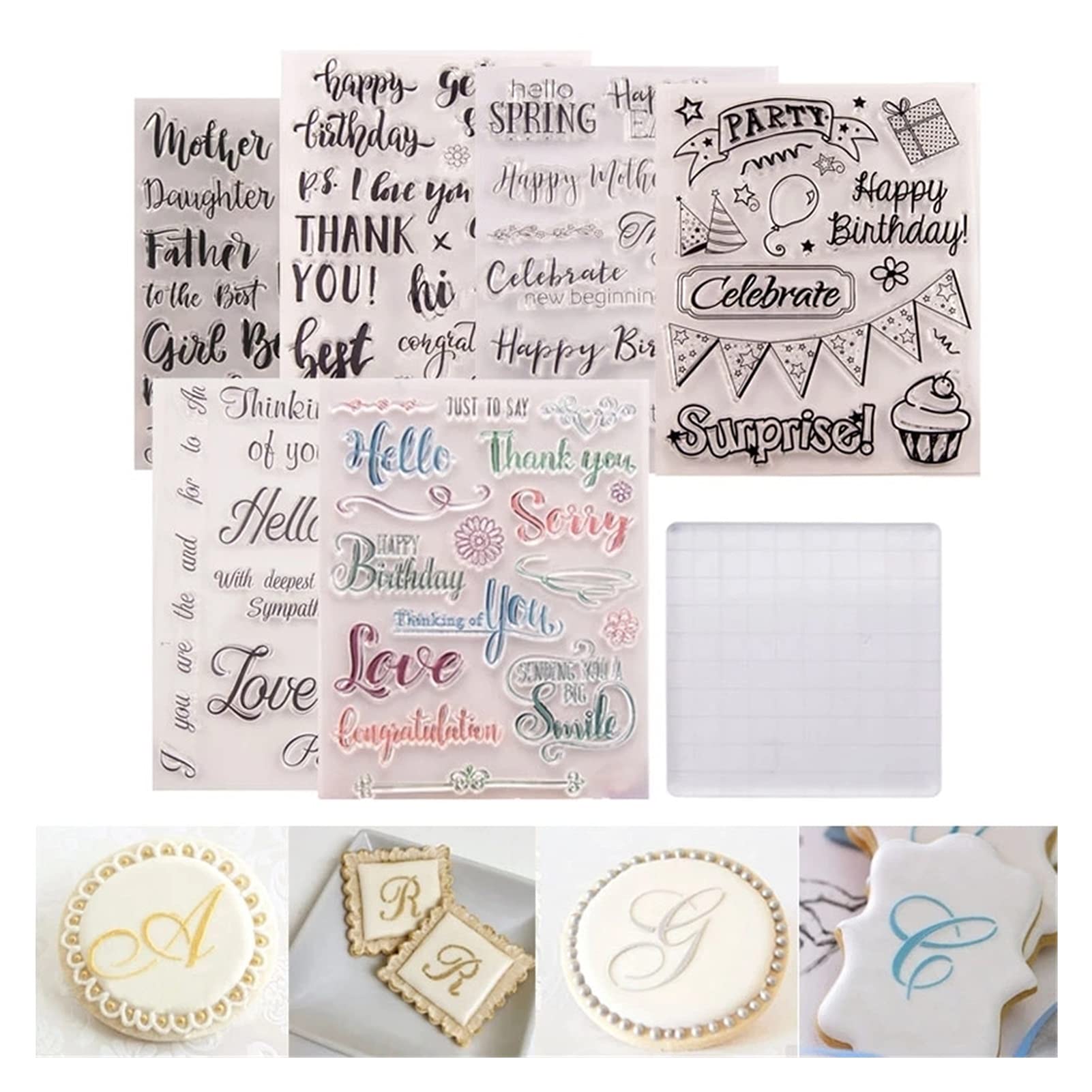 DIY Alphabet Greeting Cookie Cutter Pattern Embosser Stamp Sticky Famliy Member Holiday Party Decorating Fondant Cake Tools Handmade Baking accessories Festival (Color : Option7)