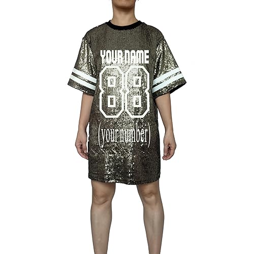 Whitewed Customized Number Name Sequin Jersey Dress Shirt for Adult