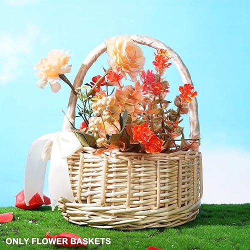 Miniatura 3 de Tvoip Juego de 2 cestas para niña de flores de boda, cesta de mimbre de ratán, cesta tejida a mano con asas e inserto de plástico, cesta de