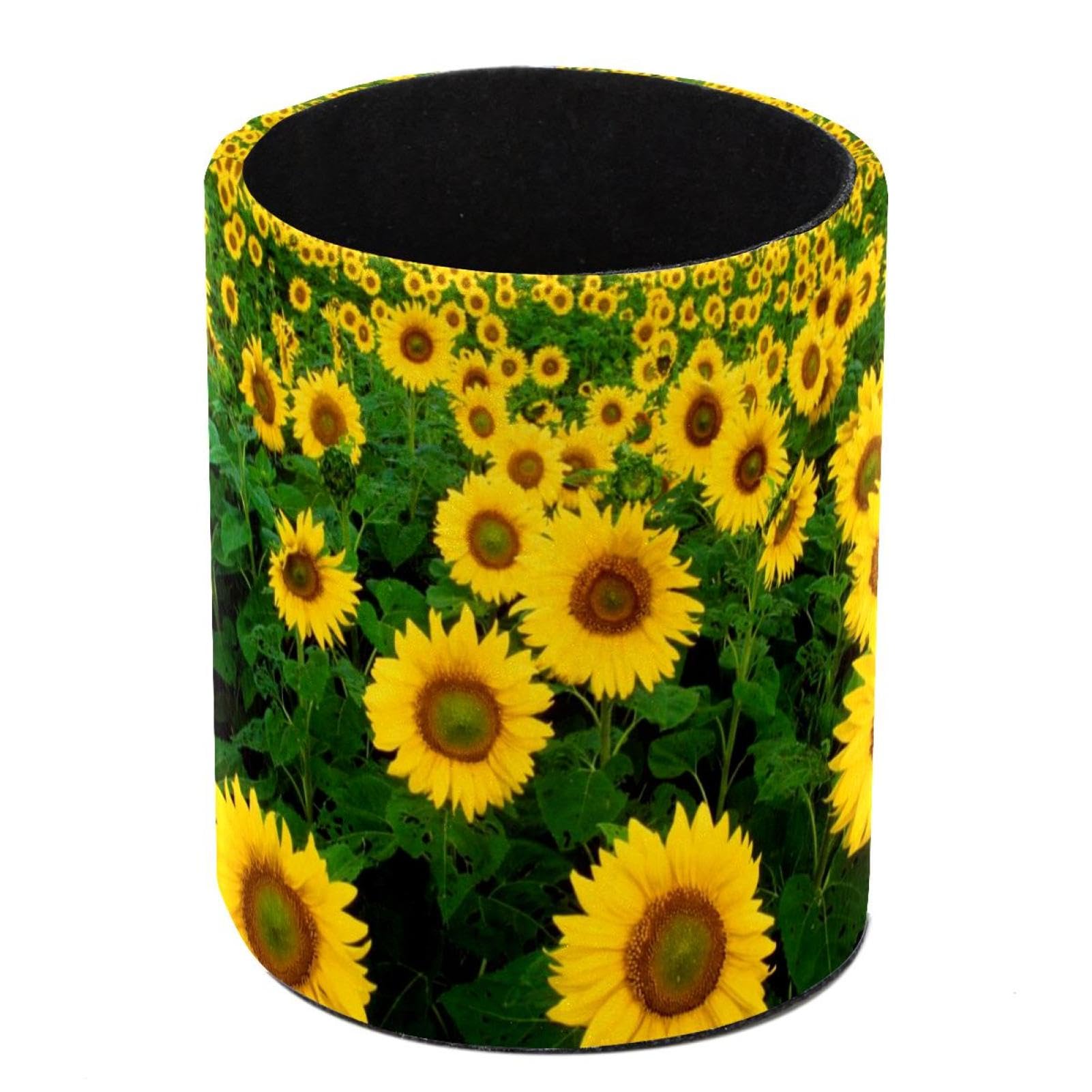 KikandKo Soporte de cuero para bolígrafos, soporte para lápices de campo de girasoles para escritorio, organizador de maquillaje, suministros de papelería, bonito recipiente para lápices para el