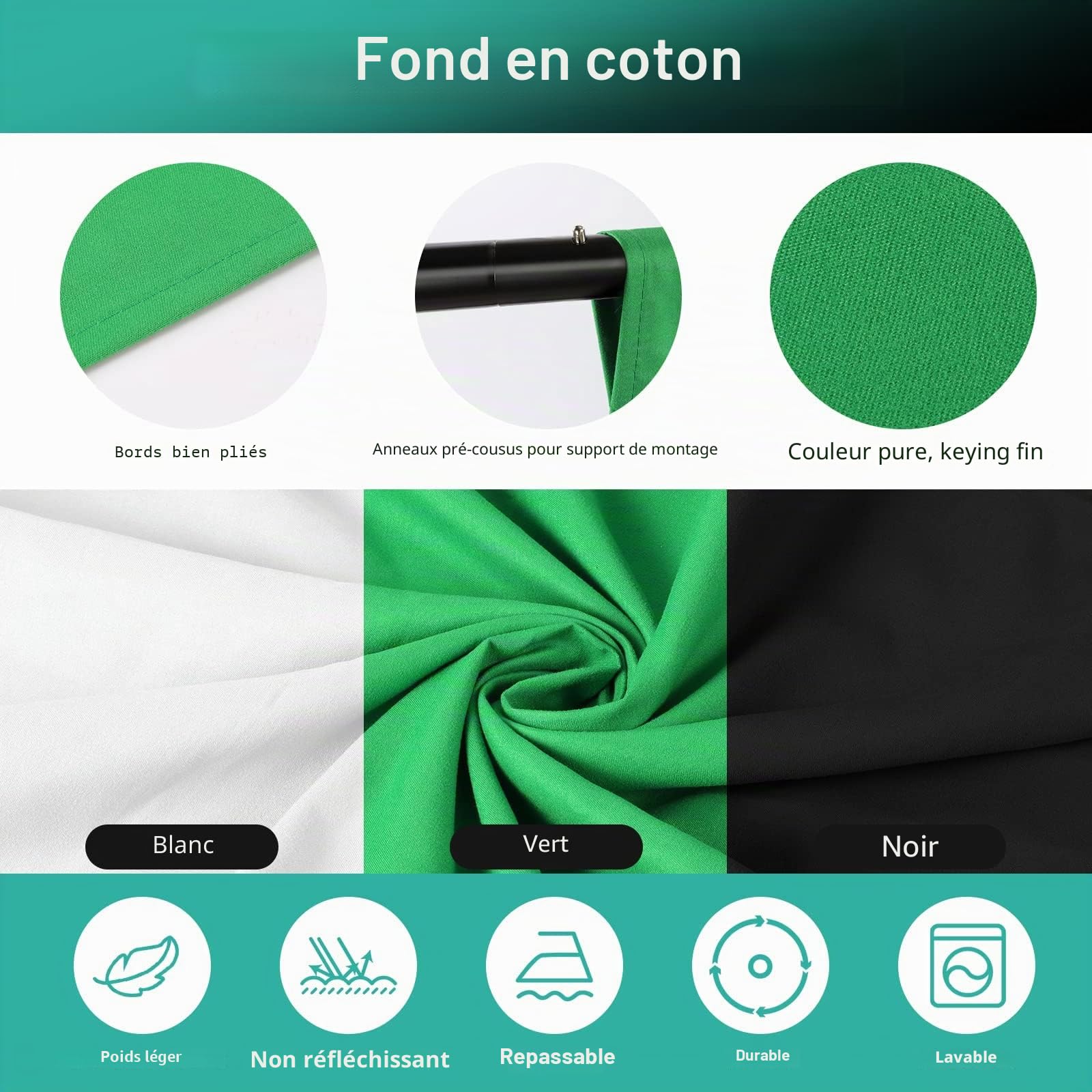 Softbox Kit Studio Photo FGen Coton Vert 2,6 m x 3 m Système de Fond pour Studio Photo avec Lampe Photo CFL 135 W 85 W LED Lampe Photo réflecteur Parapluies Photo Sac de Sable pour vidéo Photographie