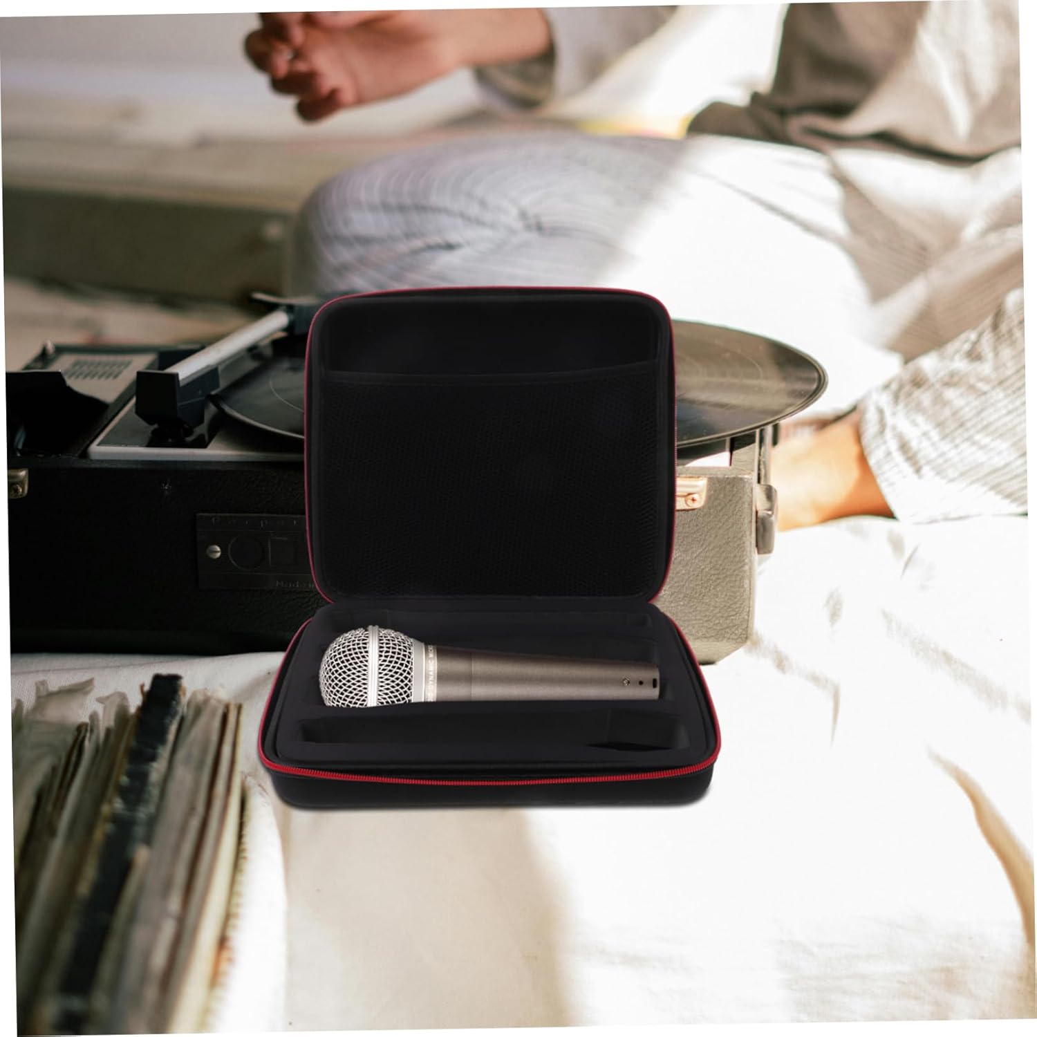 DECHOUS Mic Stand Bag Zipper Lightweight Eva Case for Wireless Microphone Storage Pouch for Handheld Mics