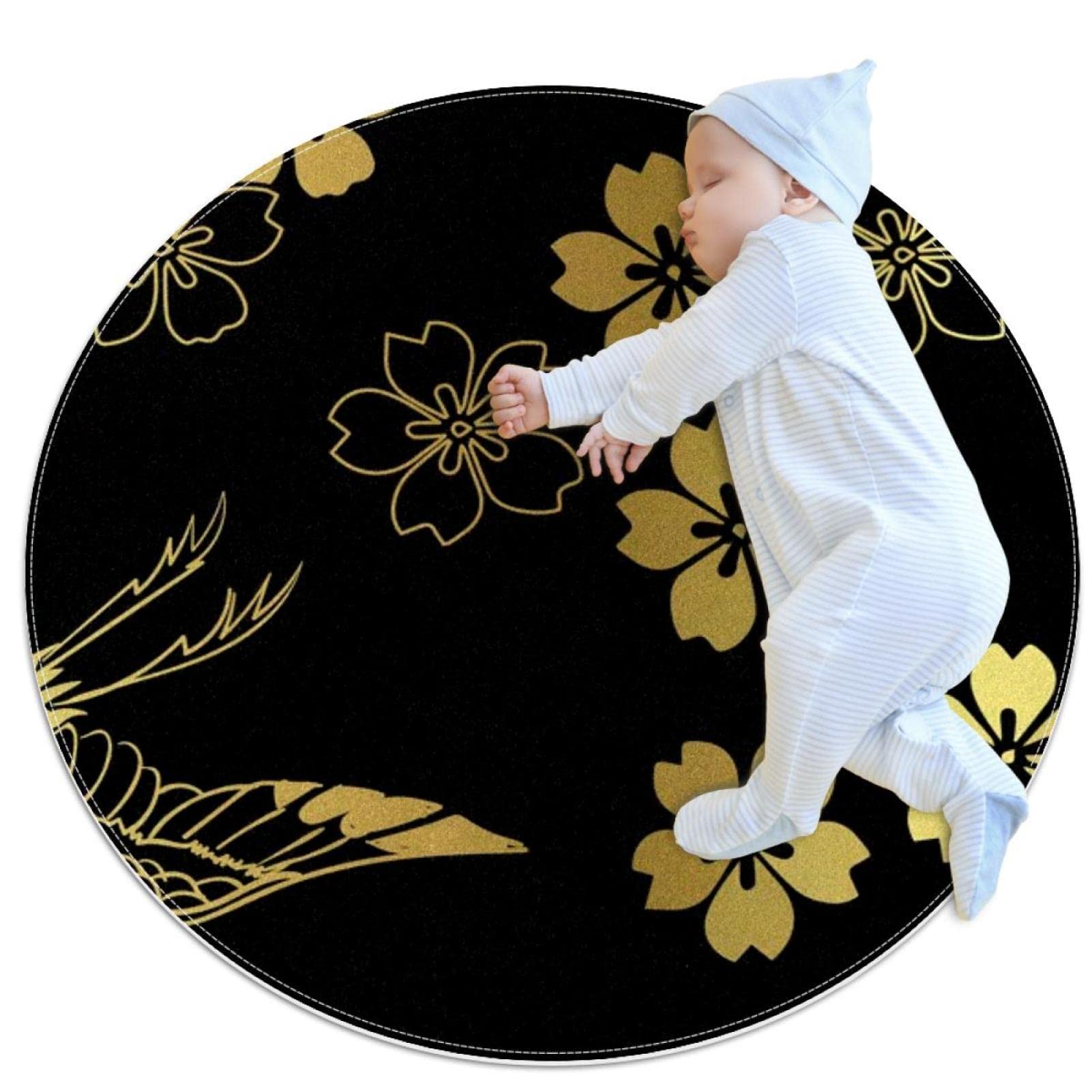 Tapis de salle de bain antidérapant rond 1m et tapis de chambre enfant à motif floral