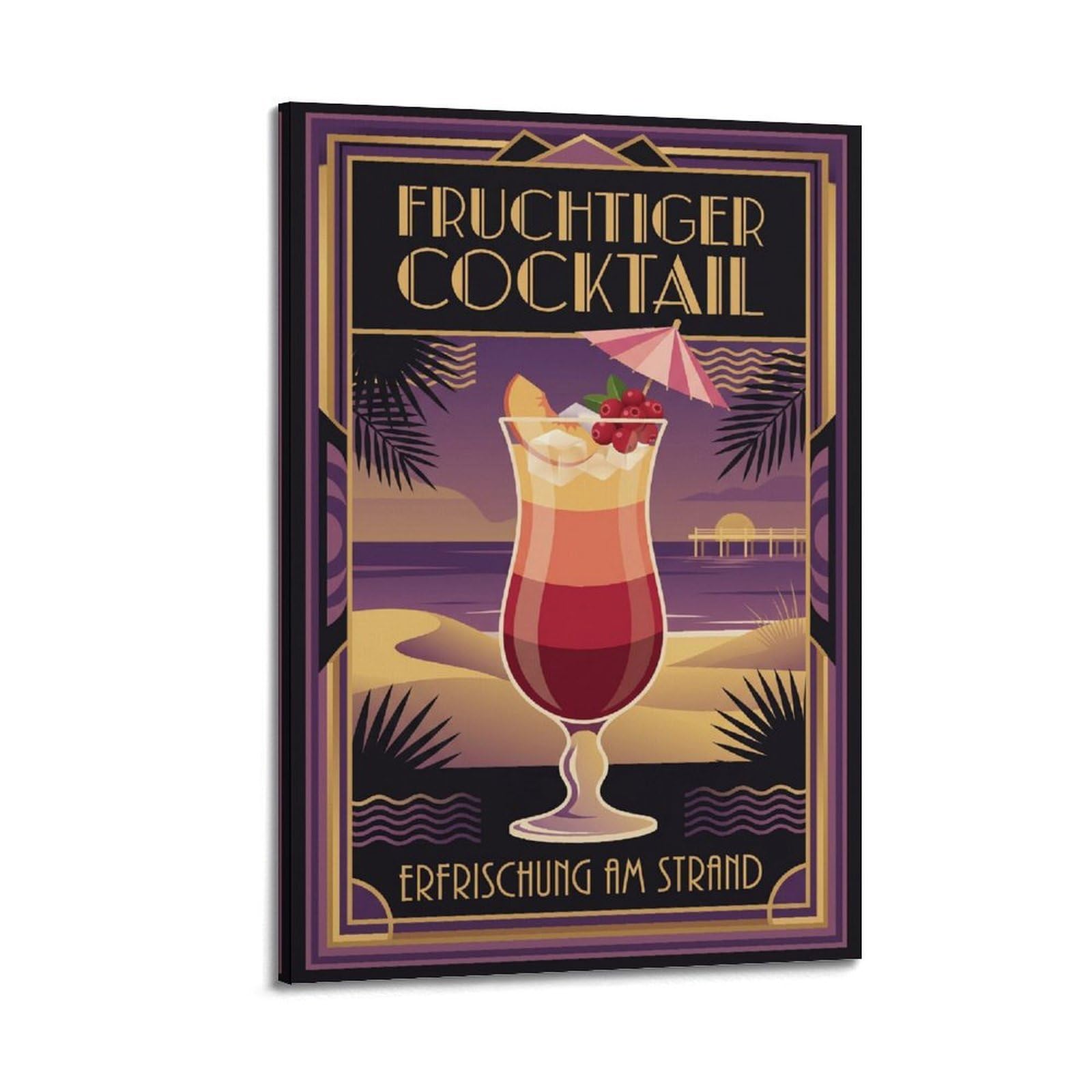 Xkuga Boys Frame-Style Fruity Tropical Beach Cocktail Poster Mixology Bar Guide Recipe Modern Decorative Canvas Prints - Ideal Wall Art For Family, Man Cave, Game Room, & Girls Bedroom 20X30inch(50X75cm)