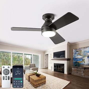 42 Inch Black Low Profile Ceiling Fans with Lights and Remote