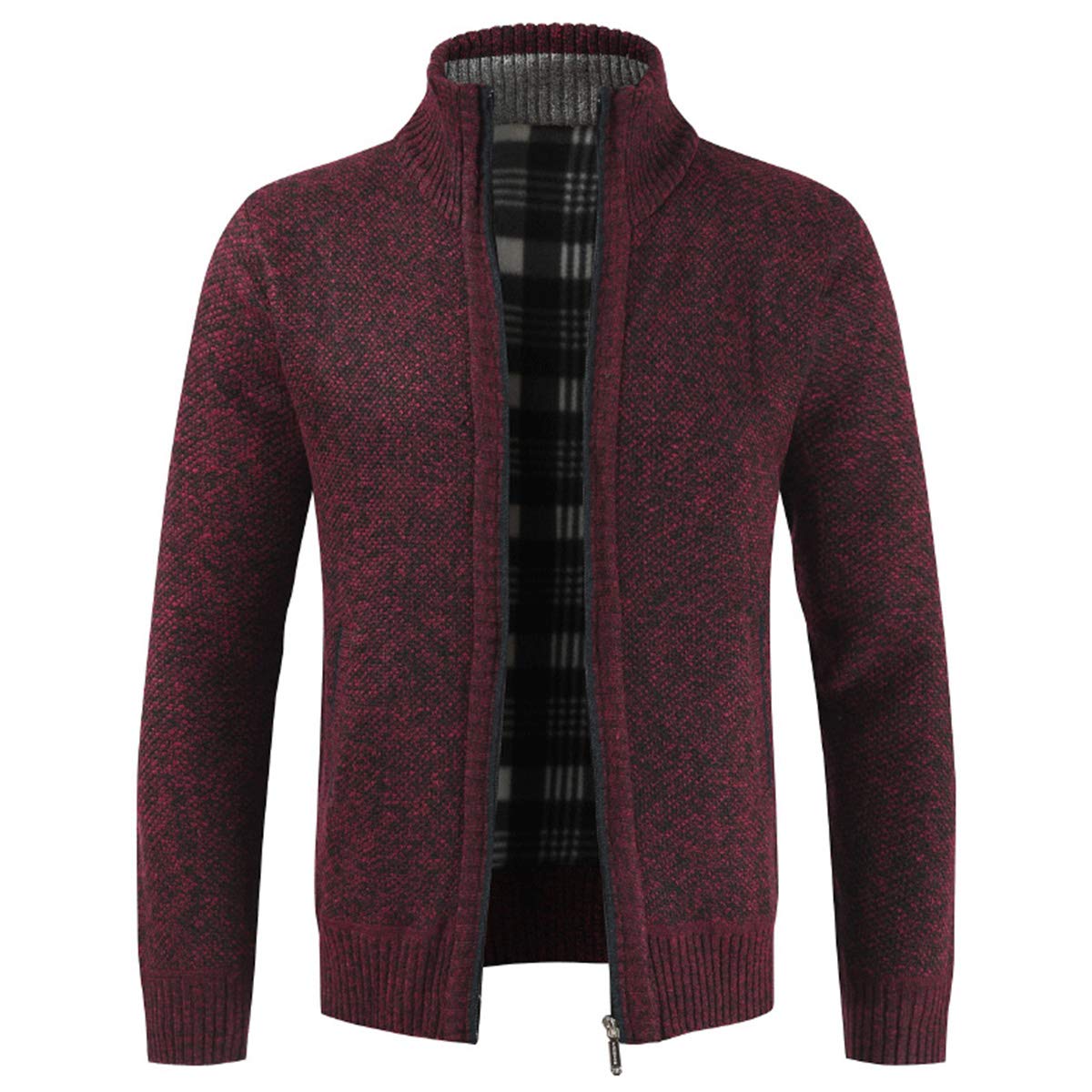 Mens Knitted Cardigan Thick Sweater Full Zip Stand Collar Fleece Lined Winter Coat-image-7