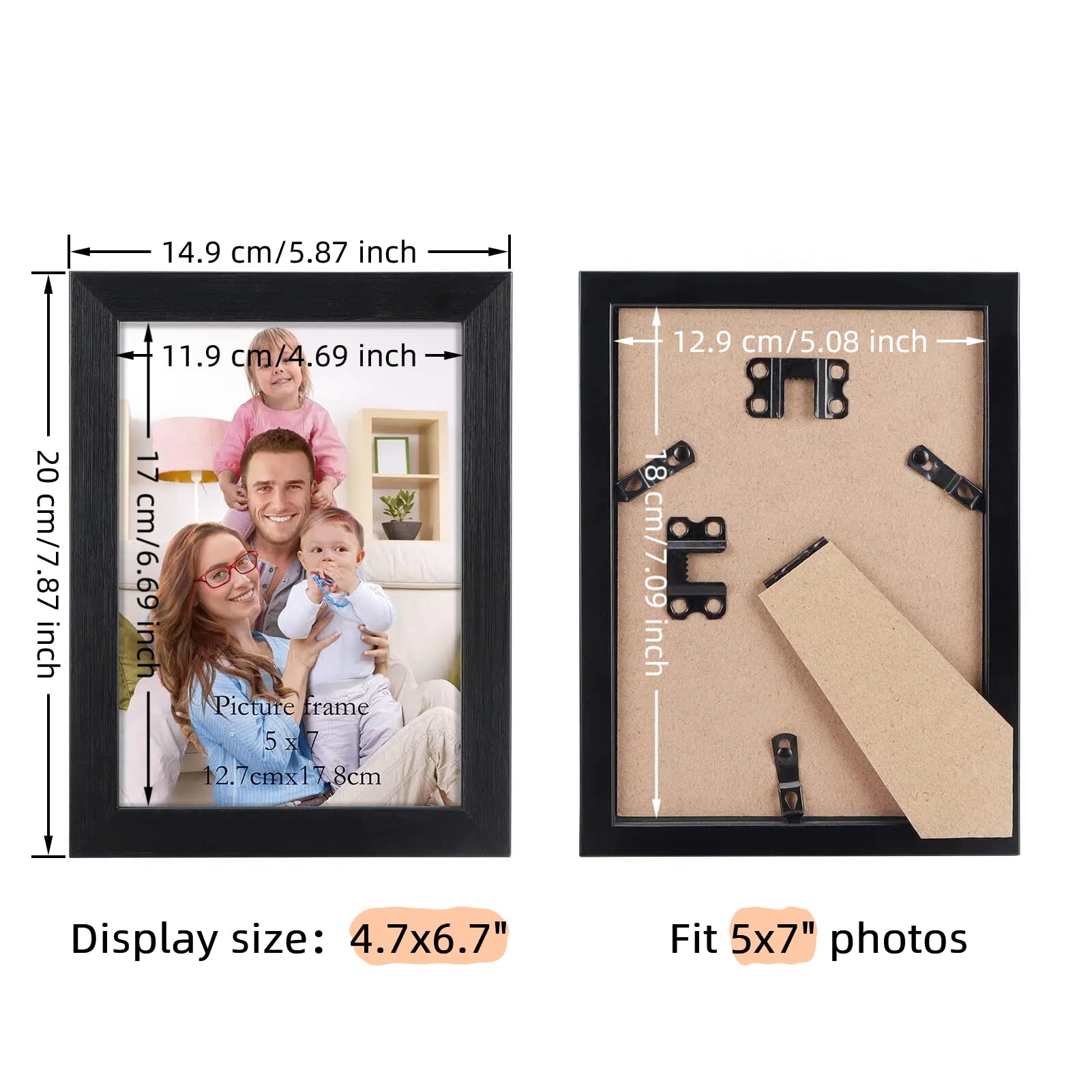 Giftgarden 5 x 7 ramek na zdjęcia 7-pak prawdziwe szkło czarne ramki zestaw do prezentacji na blacie lub ścianie