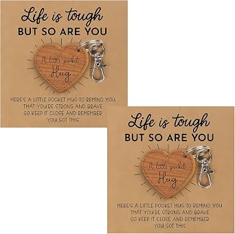 2PCS Pocket Hug for Friends Heart Keychain, Wooden Thinking of You Gifts