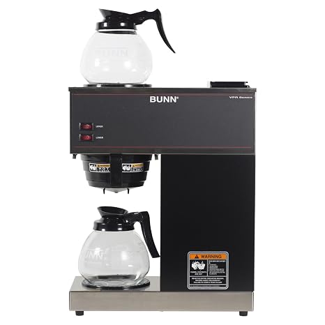 BUNN 33200.0015 VPR-2GD 12-Cup Pourover Commercial Coffee Brewer with Upper and Lower Warmers and Two Glass Decanters, Black, Stainless, Standard