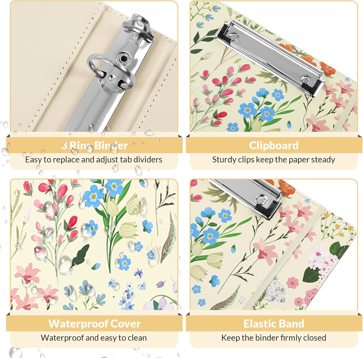 SKYDUE 1 Inch 3-Ring Binder with Clipboard, PU Aesthetic Binder with 5 Dividers, Notepad, Stickers & Pockets for Work and School (Letter Size) - Image 5