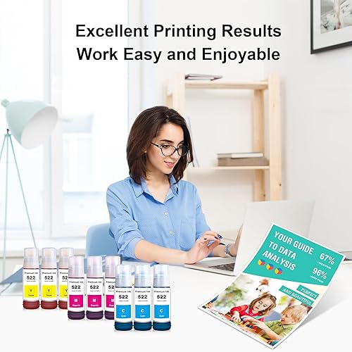 Miniatura 8 de Repuesto de botella de tinta de repuesto 522 para Eps 522 con impresoras ET-2720 ET-2800 ET-2803 ET-2840 ET-4700 ET-4800 ET-4810 (3C 3M 3Y)