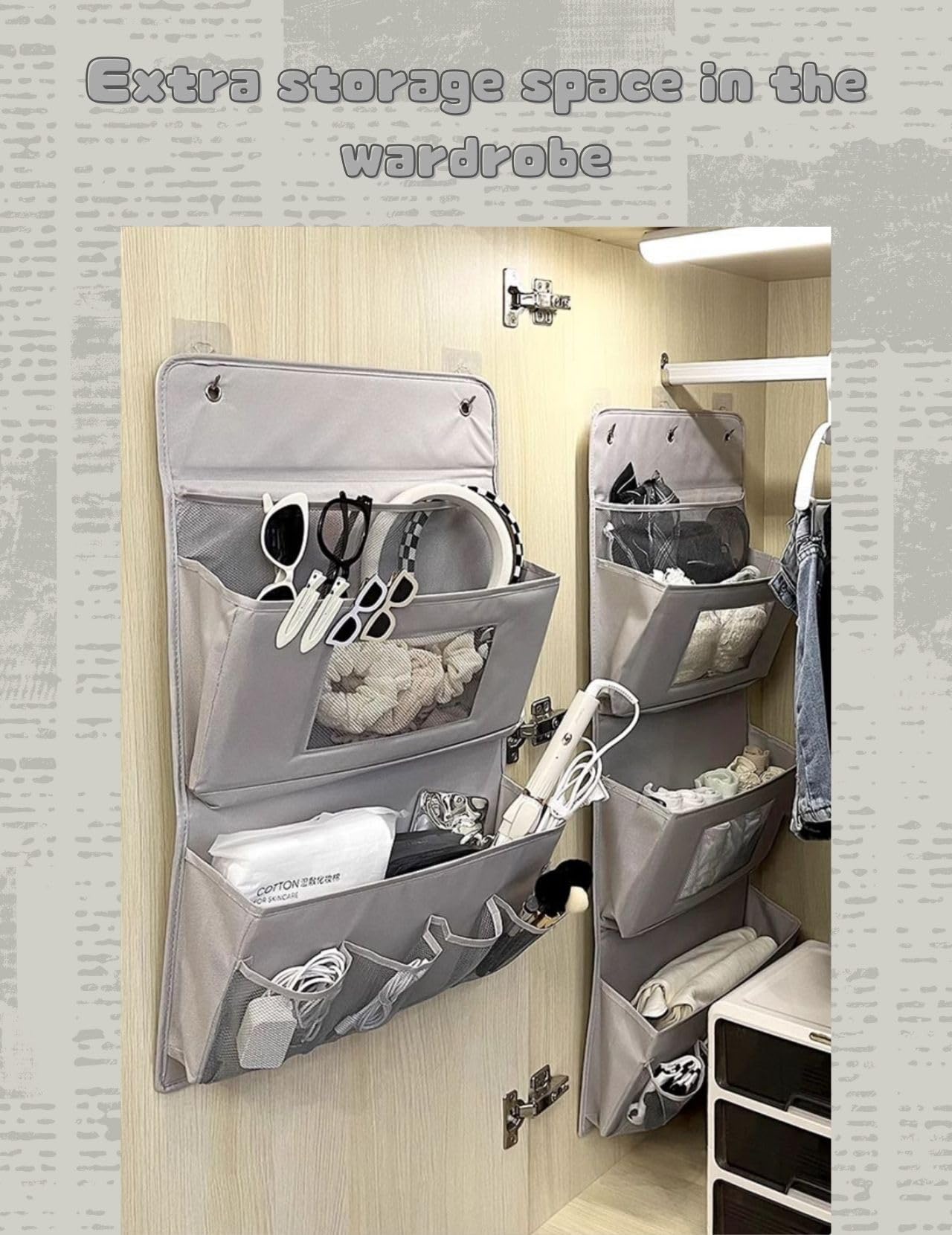 Organizador colgante de 3 capas 40 x 90 cm – Organizador de pared plegable de tela Oxford con 3 ganchos, organizador de puerta sin taladrar, almacenamiento para baño, armario (albaricoque)