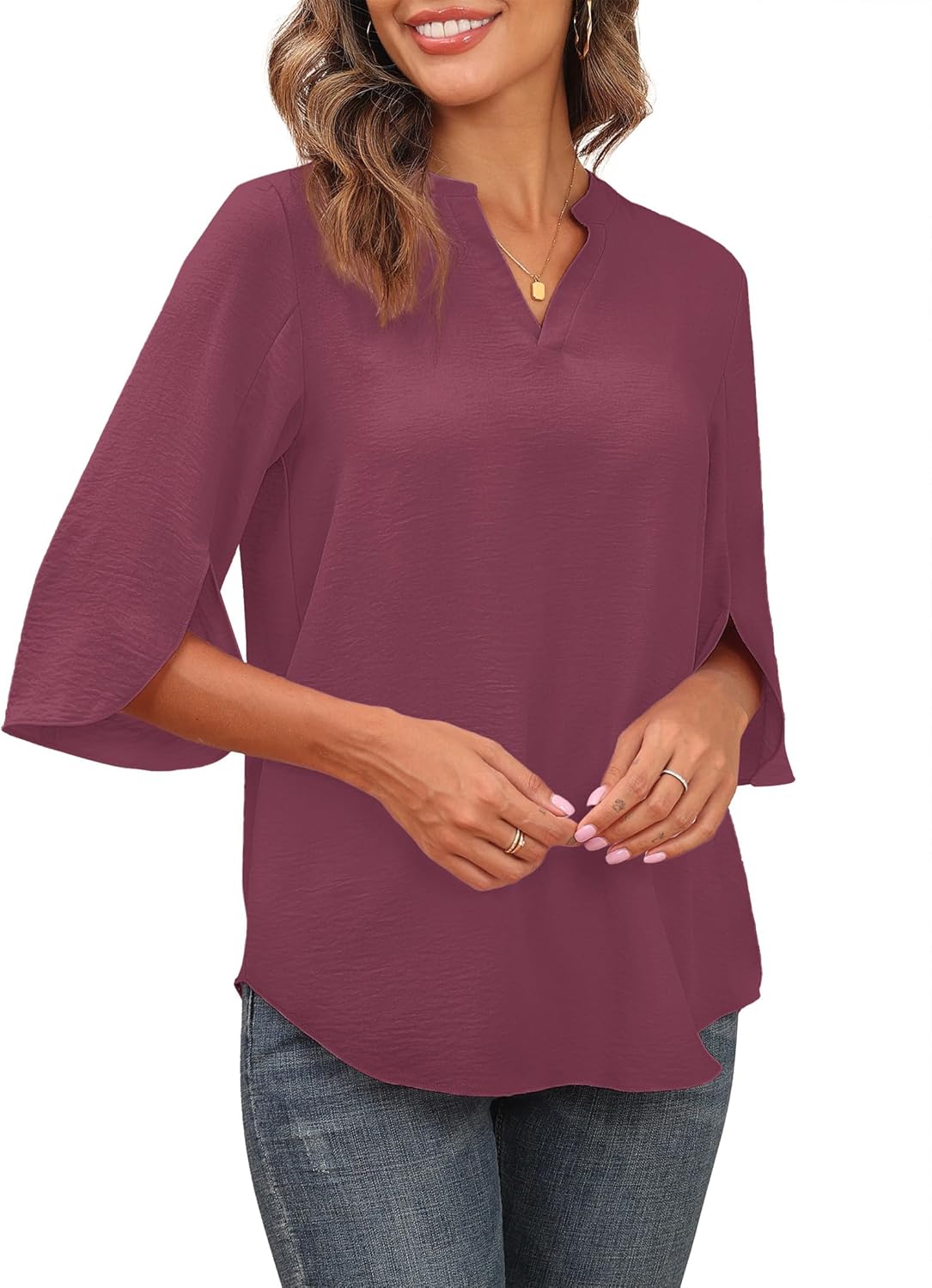 Askyes Women's 2026 Summer Chiffon Blouses Short Sleeve V Neck Tshirts Loose Casual Flowy Dressy Tops for Leggings Blouse - Image 3