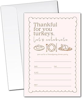 Thankful for You Turkeys Invitations - 20 Friendgiving Dinner Party Invitation Cards 4"x6" with Envelopes, Thanksgiving Gathering Invites for Family or Friends.(130)