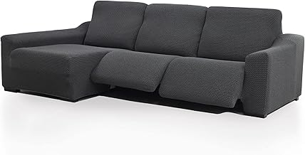 FAVERTI® Super Elastic Chaise Longue Cover Left Arm (Front Viewed) Two Feet | NOVELE Model | Dark Grey | Jacquard Fabric Quality Protector Cotton Feel