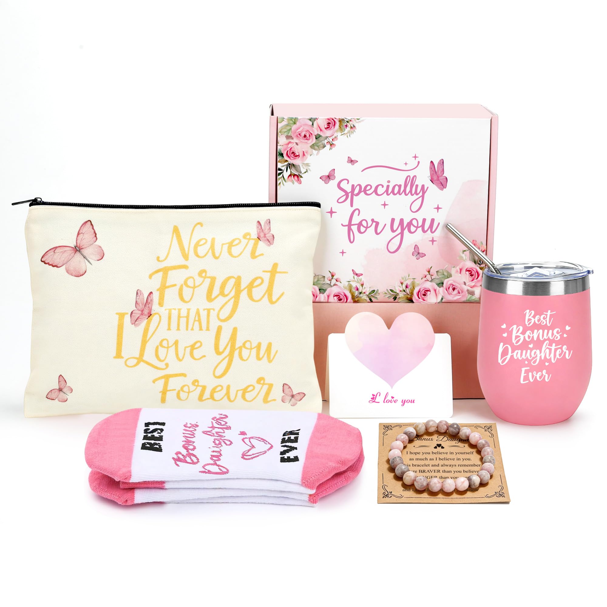 Bonus Daughter Gift Set - Stepdaughter Gift from Stepmom Stepdad, Birthday Gifts for Stepdaughter from Mom Dad, To My Bonus Daughter Mothers Day Gifts