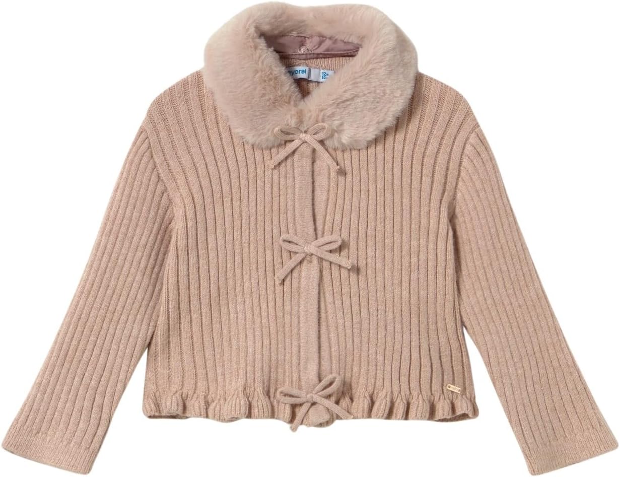 Mayoral Faux Fur Collar Cardigan for Baby-Girls Seed