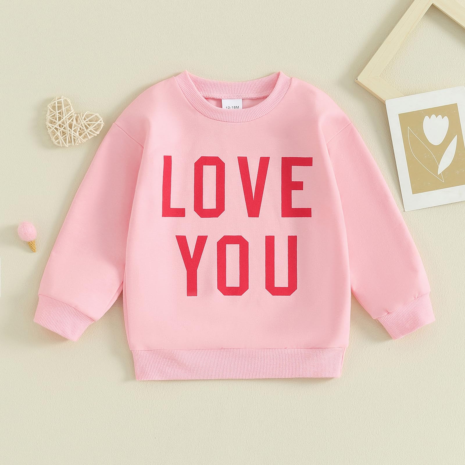 Toddler Baby Girl Boy Valentines Day Outfit Long Sleeve Crewneck Sweatshirt Valentines Day Shirt Pullover Top (Pink Love You, 3-4 Years)