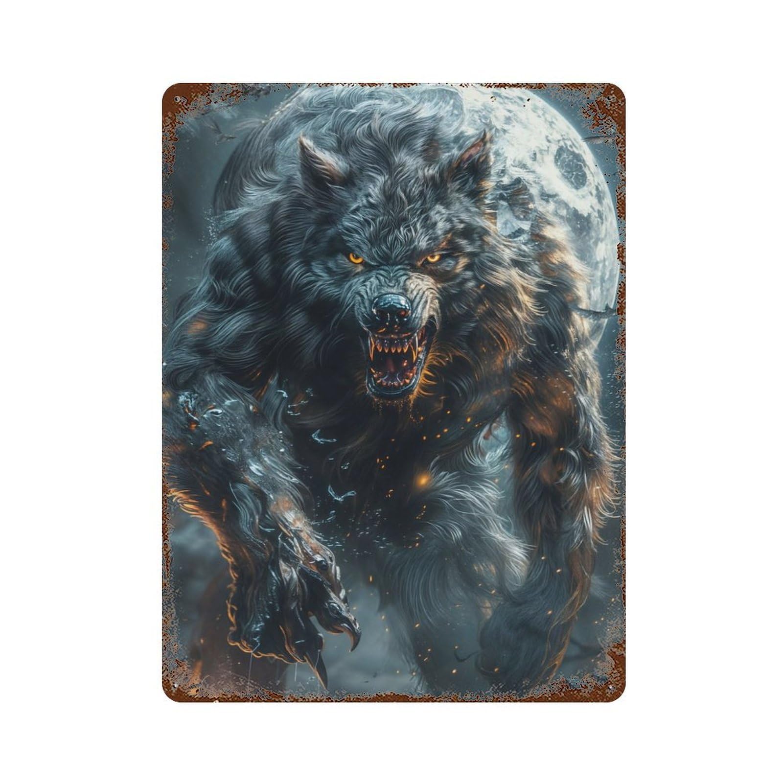 Full Moon Werewolf Fury Retro Metal Sign 15.7"x11.8", Classic Wall Plaque for Garage, Pub Or Kitchen