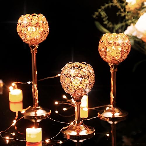 Miniatura 9 de Bokon 24 portavelas de cristal dorado a granel, centros de mesa para mesa, centros de mesa de boda, fiesta, inauguración de la casa, regalo